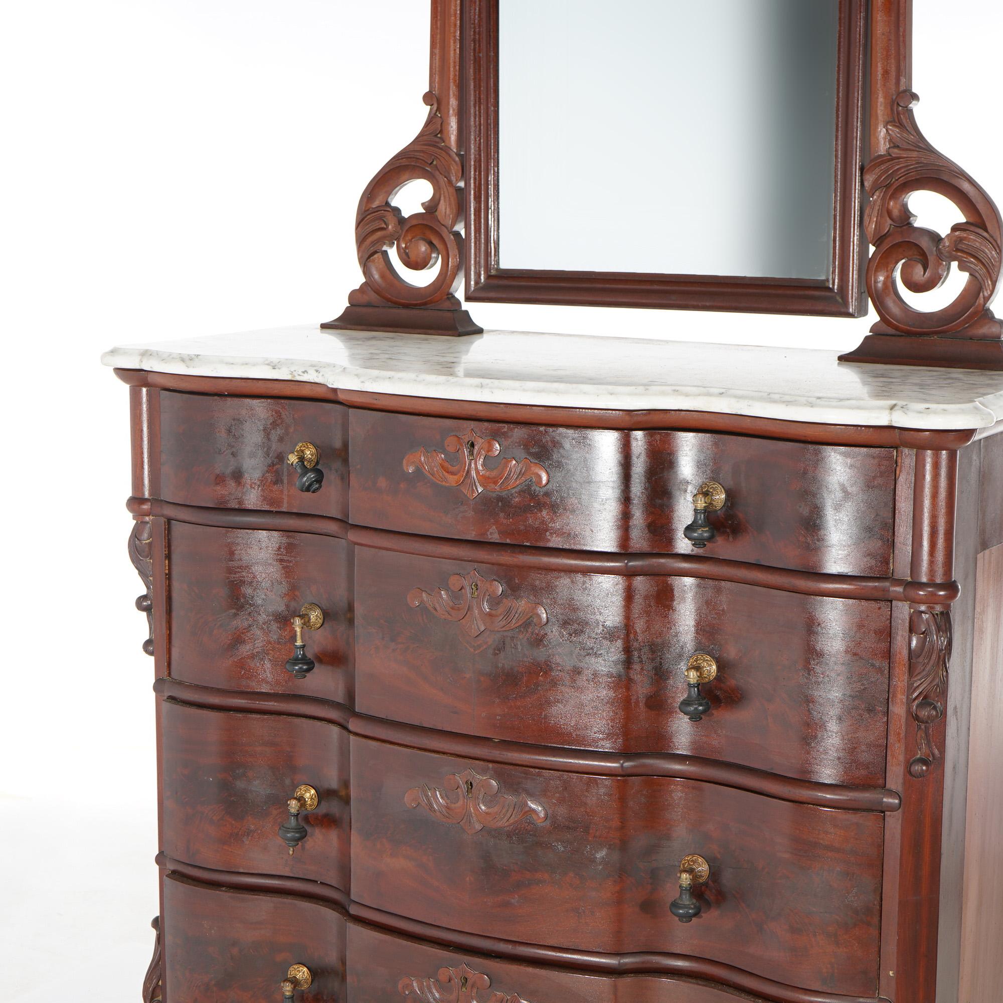 Antique Victorian Flame Mahogany Swell Front Mirrored Chest of Drawers c1860 For Sale 7