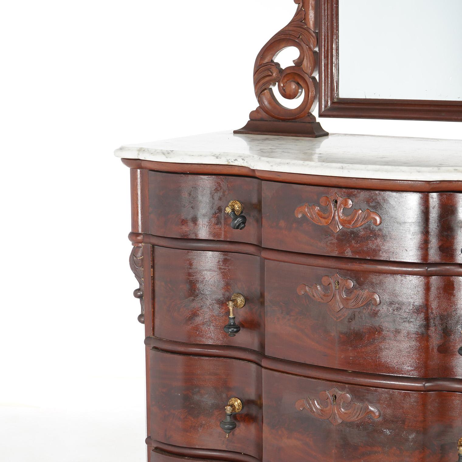 Antique Victorian Flame Mahogany Swell Front Mirrored Chest of Drawers c1860 For Sale 8