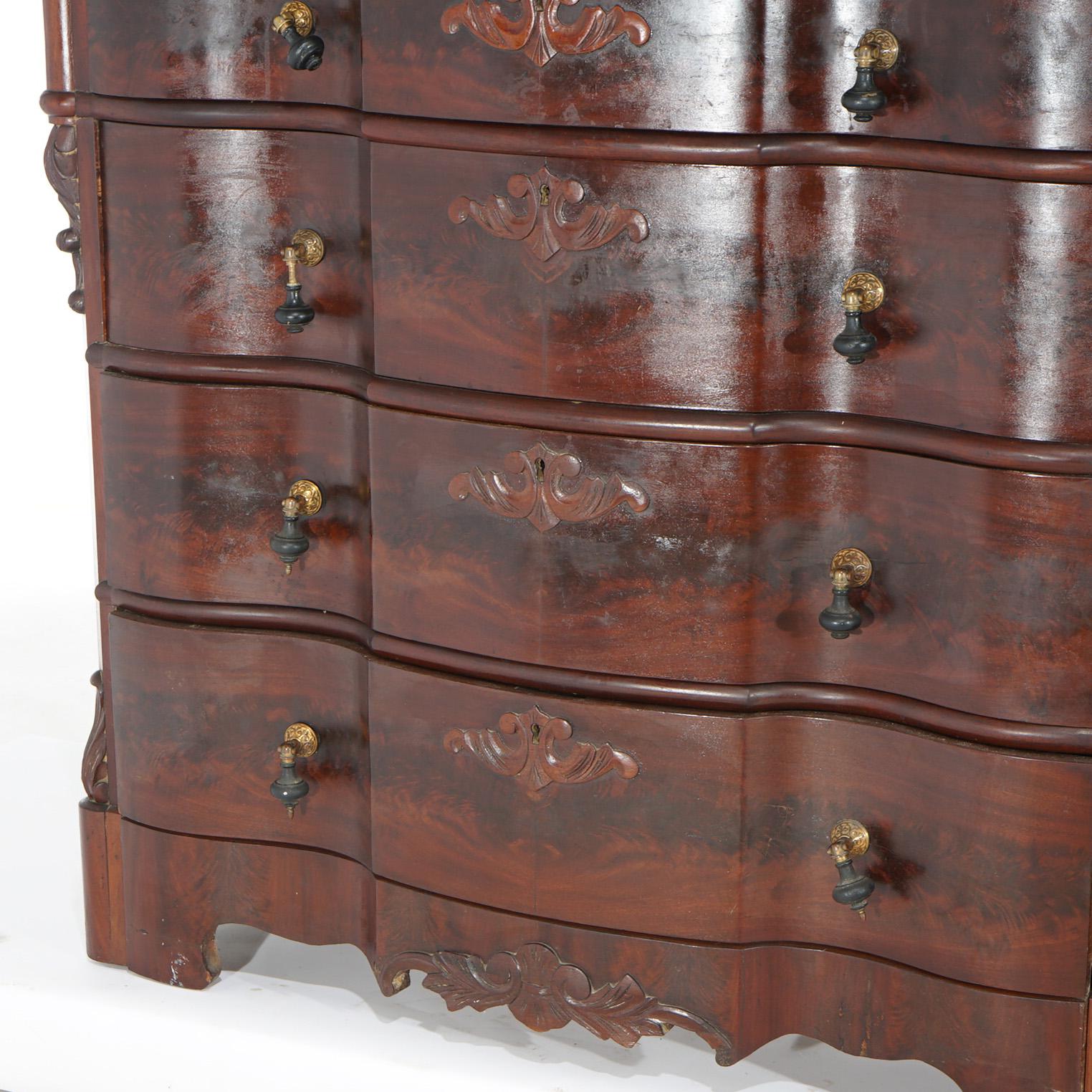 Antique Victorian Flame Mahogany Swell Front Mirrored Chest of Drawers c1860 For Sale 9