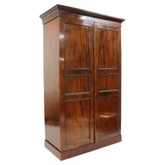 Antique Victorian Flame Mahogany Two Door Wardrobe, 19th Century