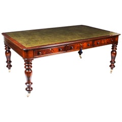 Antique Victorian Flame Mahogany Writing Table Desk, 19th Century