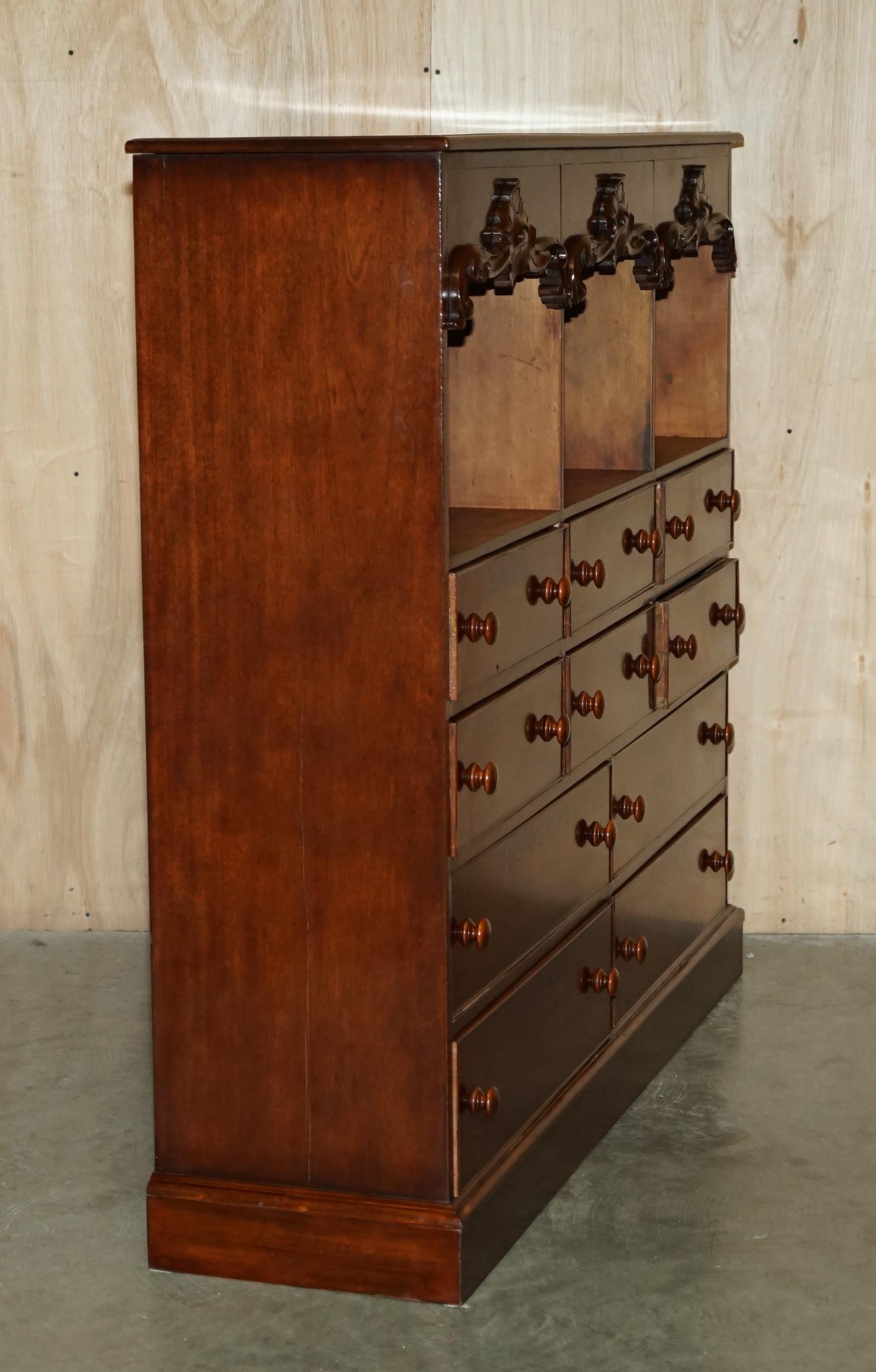 ANTIQUE VICTORIAN FLAMED HARDWOOD HABERDASHERY APOTHECARY CABINET WiTH DRAWERS For Sale 13
