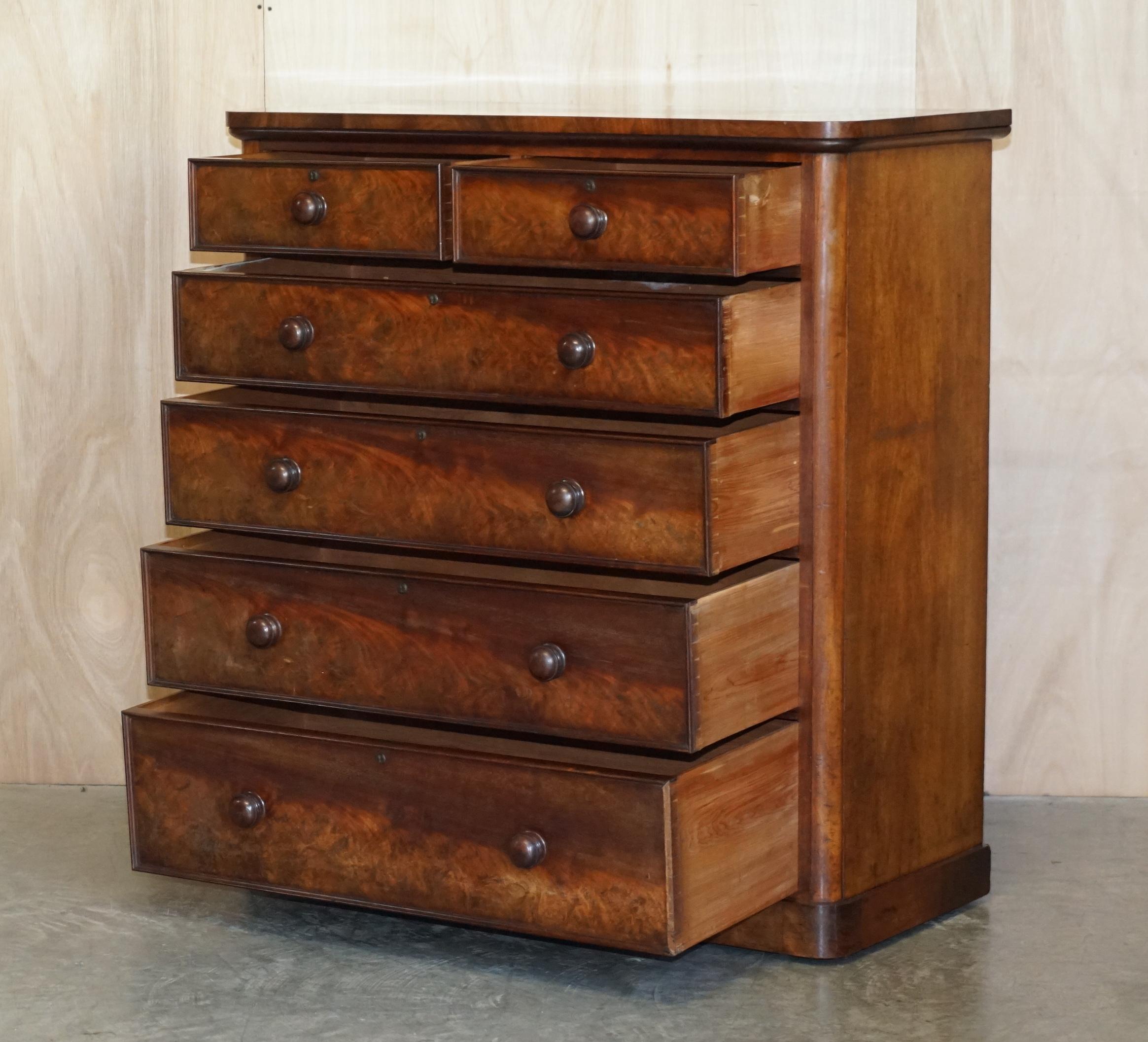 Antique Victorian Flamed Hardwood Two over Four Chest of Drawers Timber Patina For Sale 10
