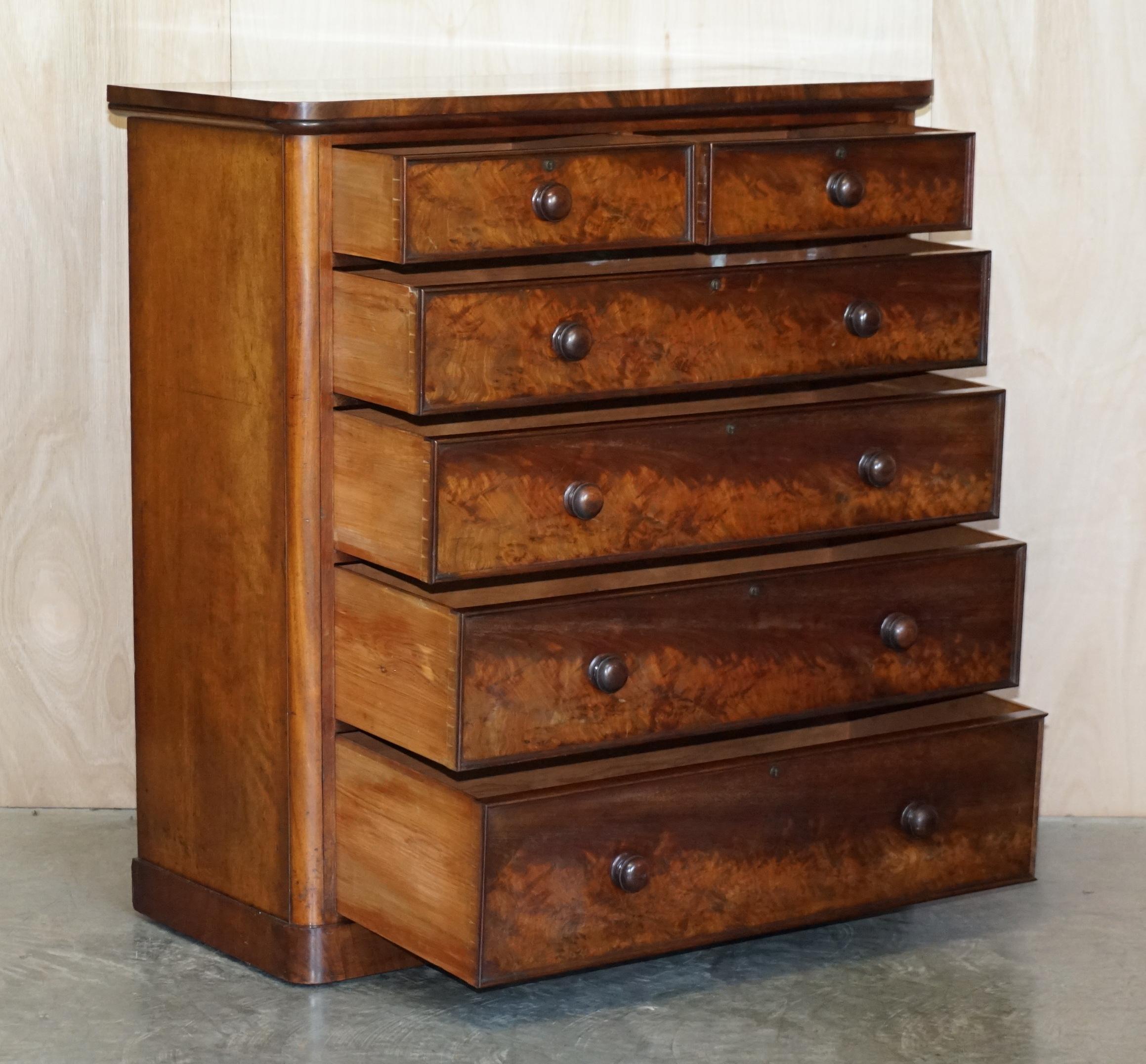Antique Victorian Flamed Hardwood Two over Four Chest of Drawers Timber Patina For Sale 11