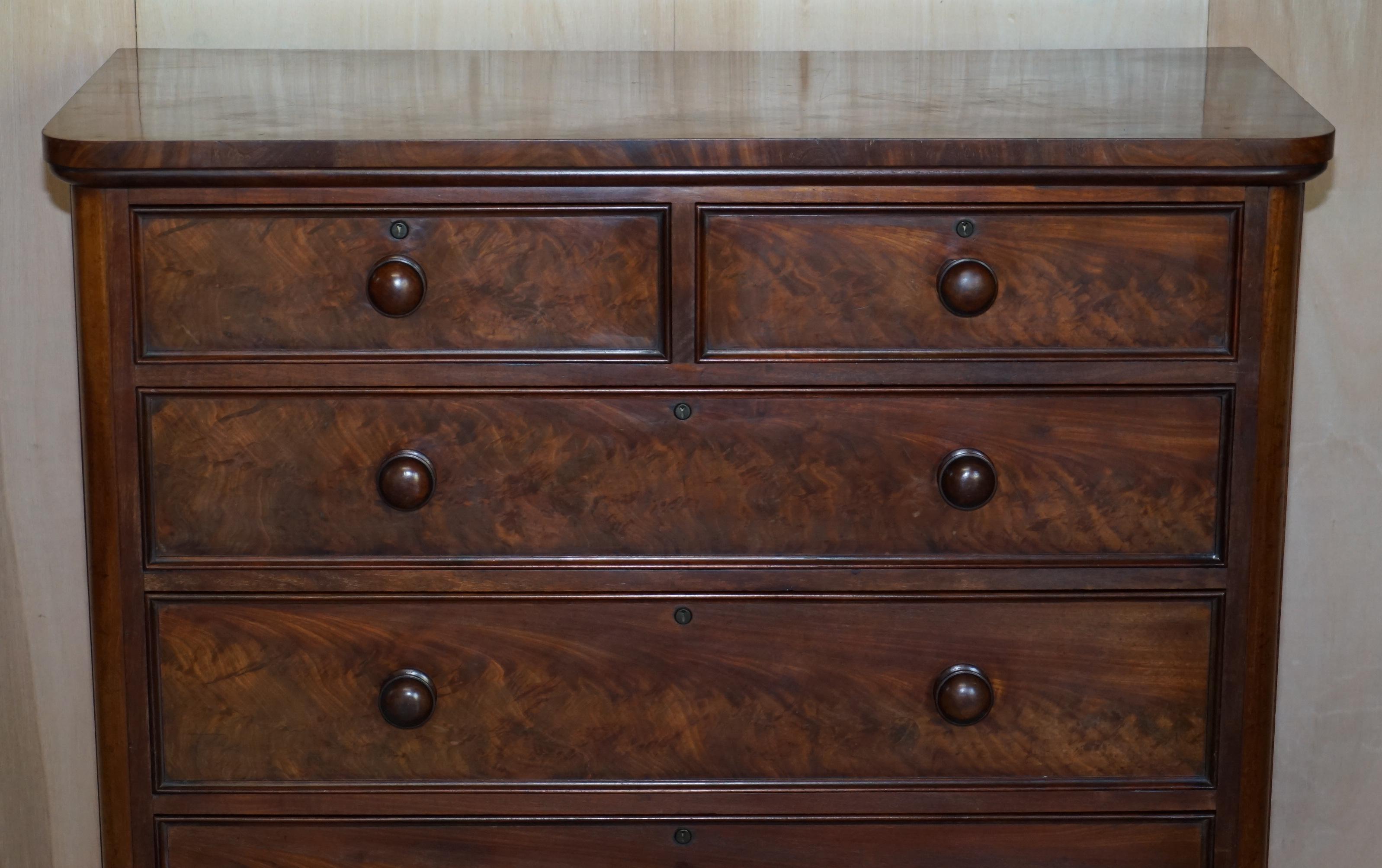Hand-Crafted Antique Victorian Flamed Hardwood Two over Four Chest of Drawers Timber Patina For Sale