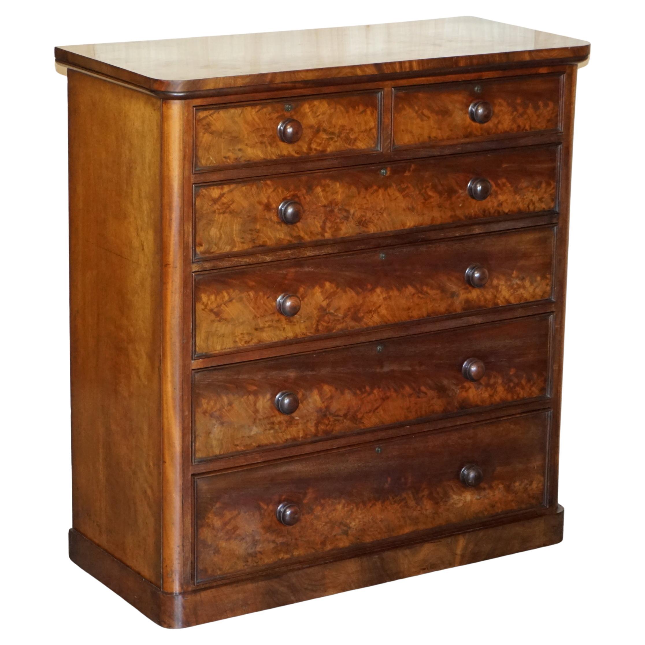 Antique Victorian Flamed Hardwood Two over Four Chest of Drawers Timber Patina For Sale
