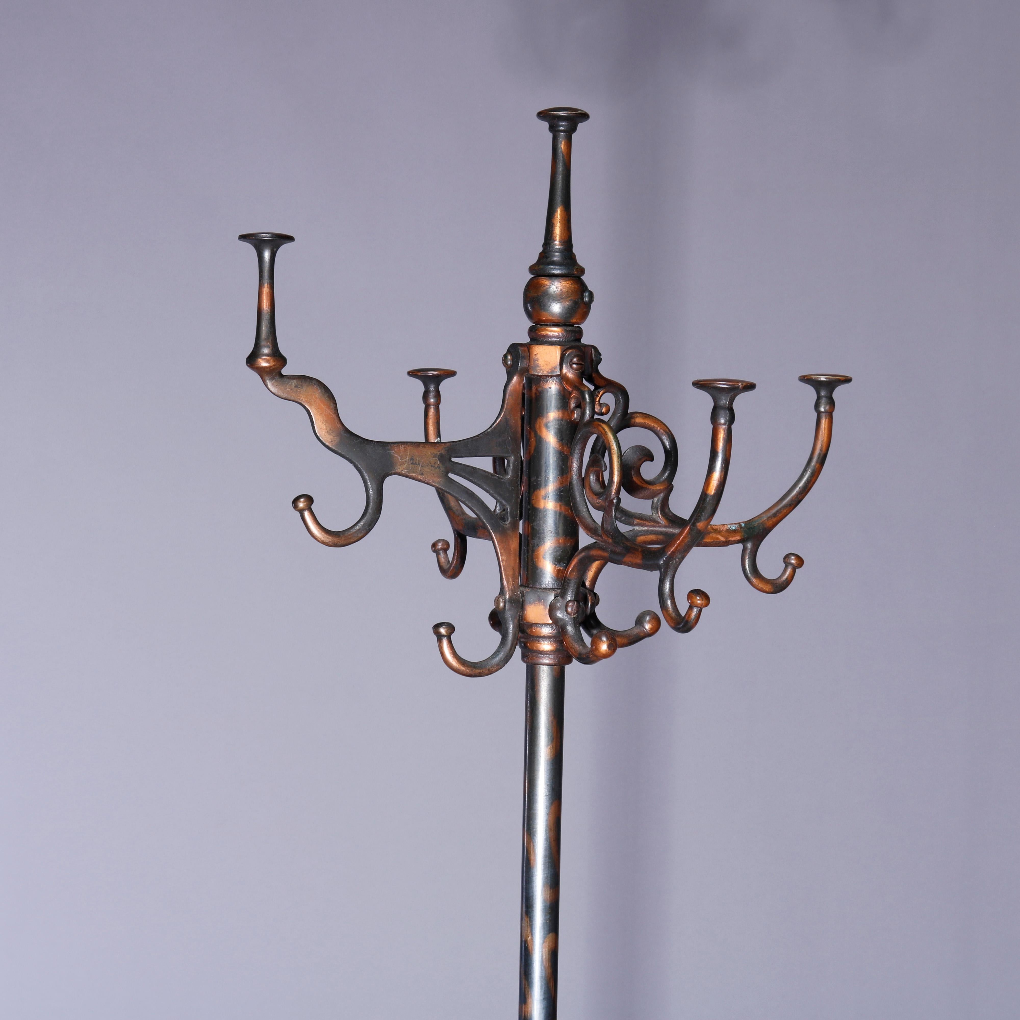 European Antique Victorian Flashed Copper & Wrought Iron Coat & Umbrella Tree, circa 1900