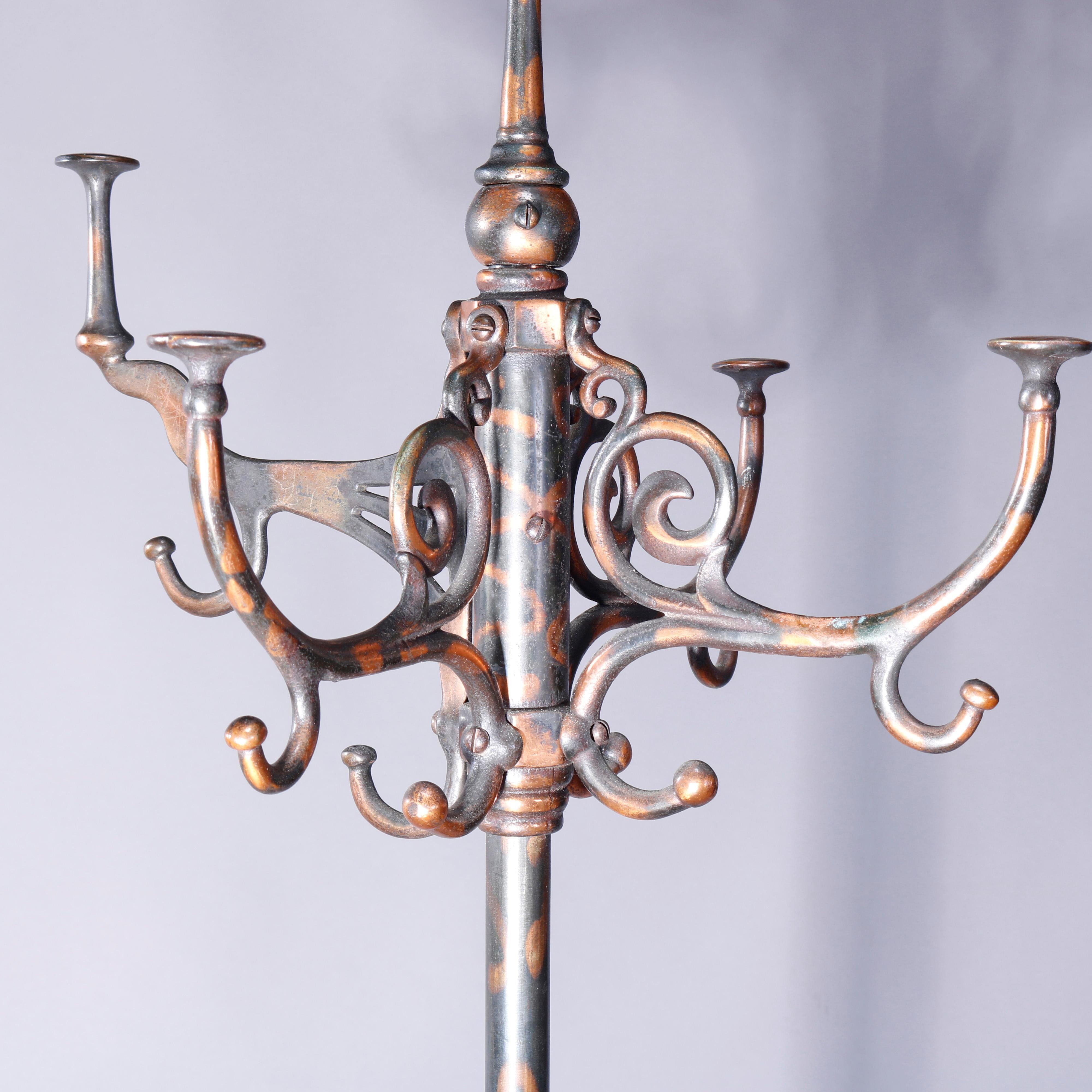 Cast Antique Victorian Flashed Copper & Wrought Iron Coat & Umbrella Tree, circa 1900