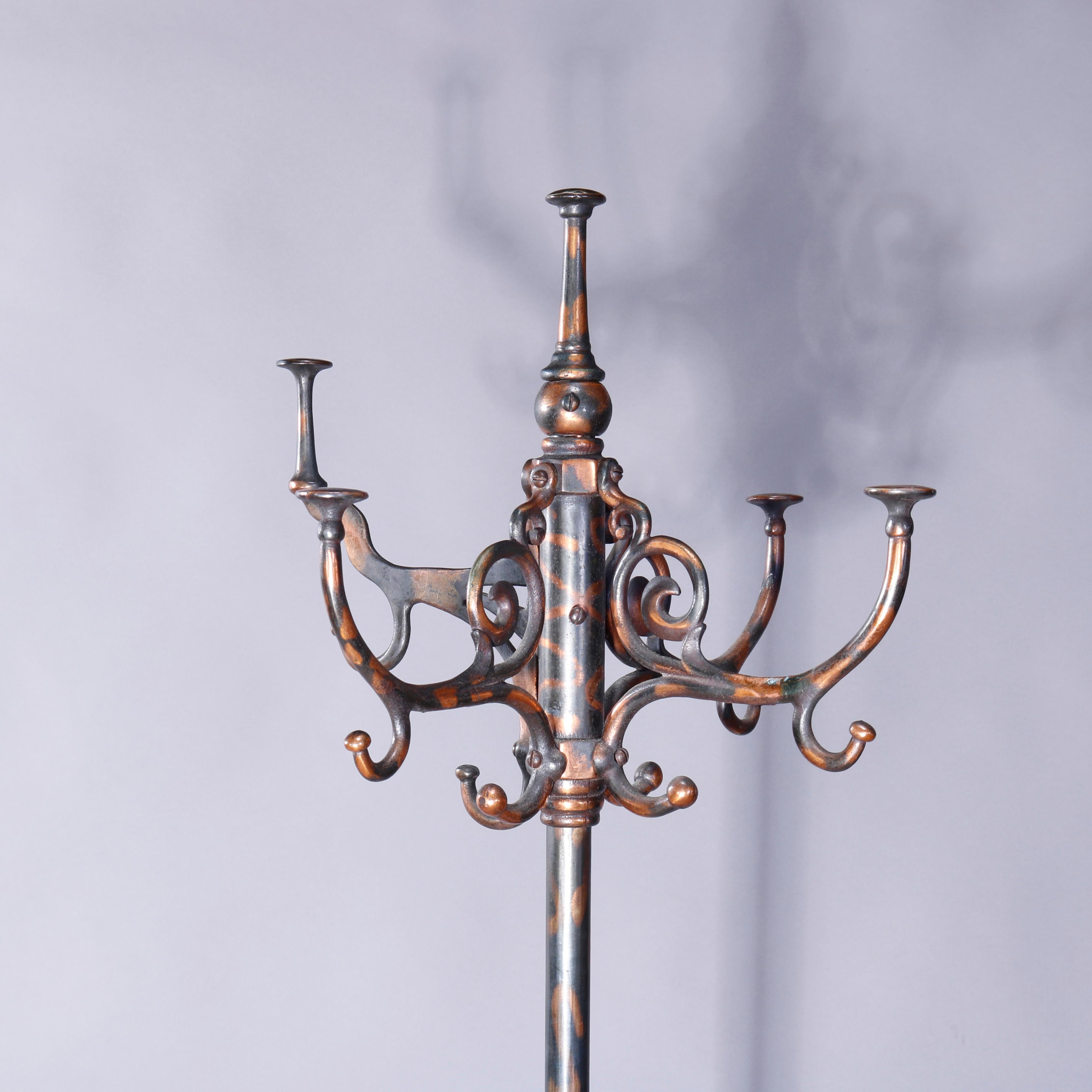 Antique Victorian Flashed Copper & Wrought Iron Coat & Umbrella Tree, circa 1900 In Good Condition In Big Flats, NY