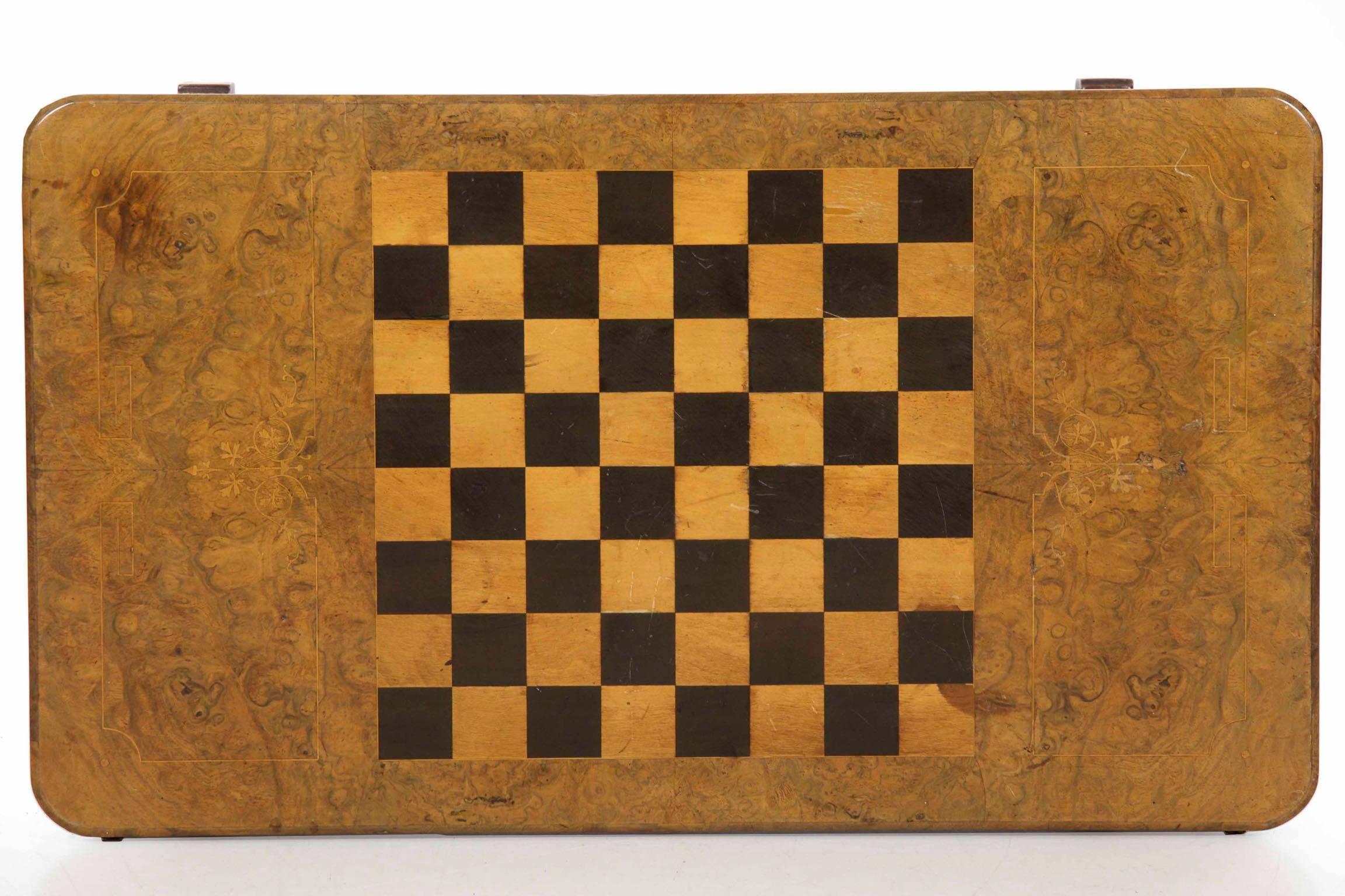 Antique Victorian Flip Top Figured Walnut Games & Work Table, circa 1860-1880 9
