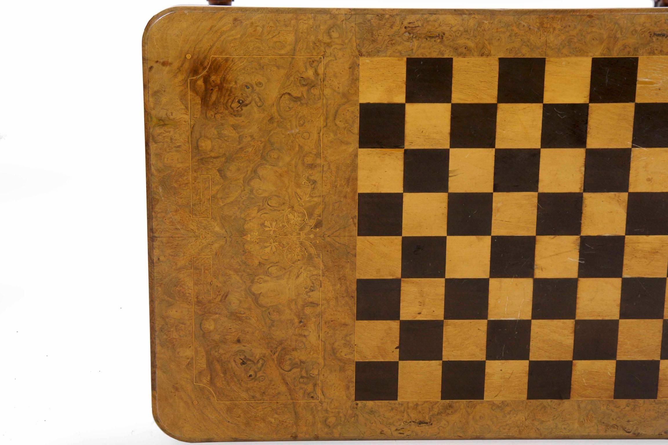 Antique Victorian Flip Top Figured Walnut Games & Work Table, circa 1860-1880 11