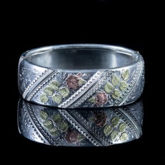 Antique Victorian Floral Bangle 18 Carat Gold Sterling Silver, circa 1880