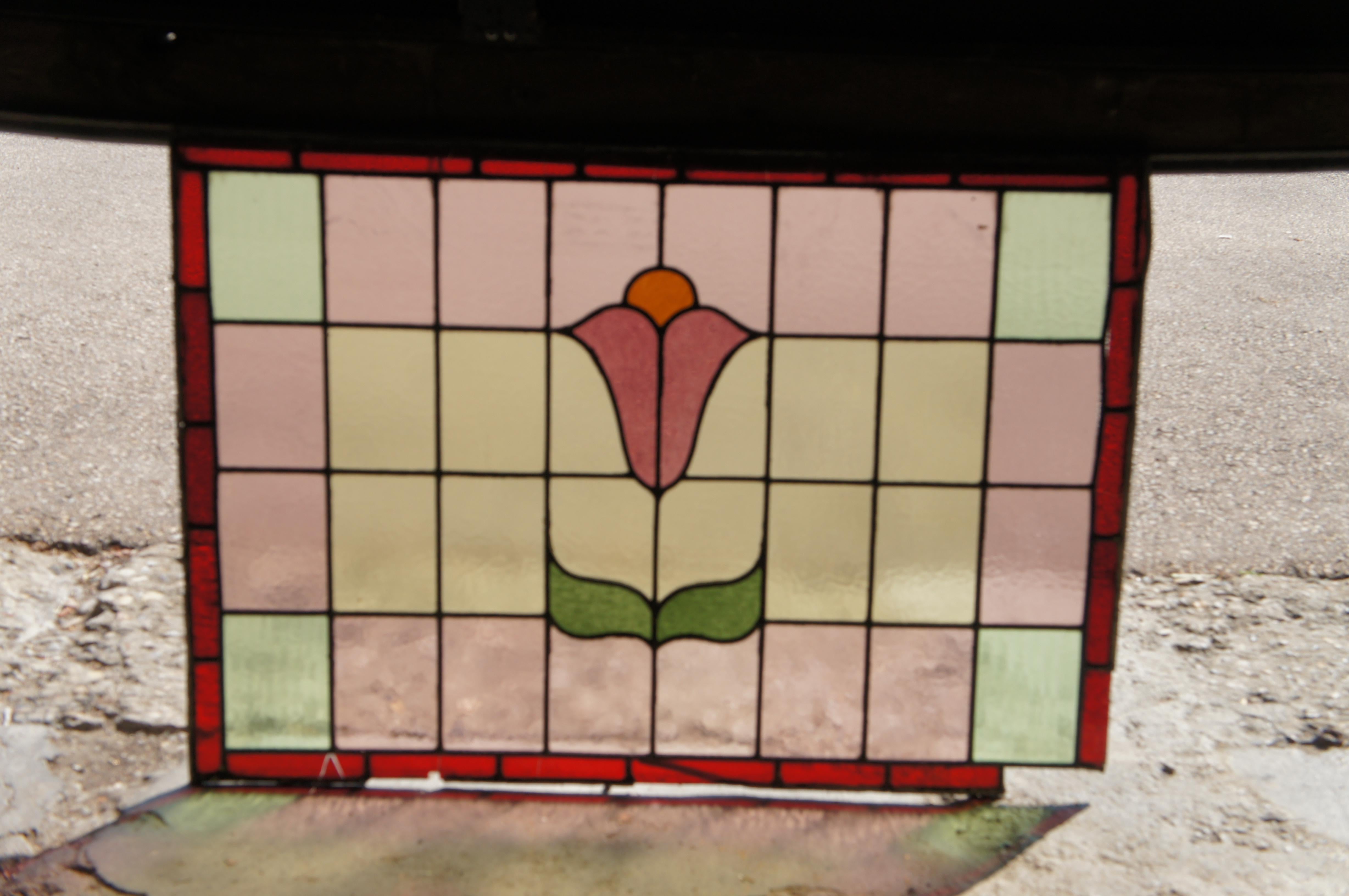 Antiguo Victoriano Floral emplomado vidrieras arquitectónicas 36 