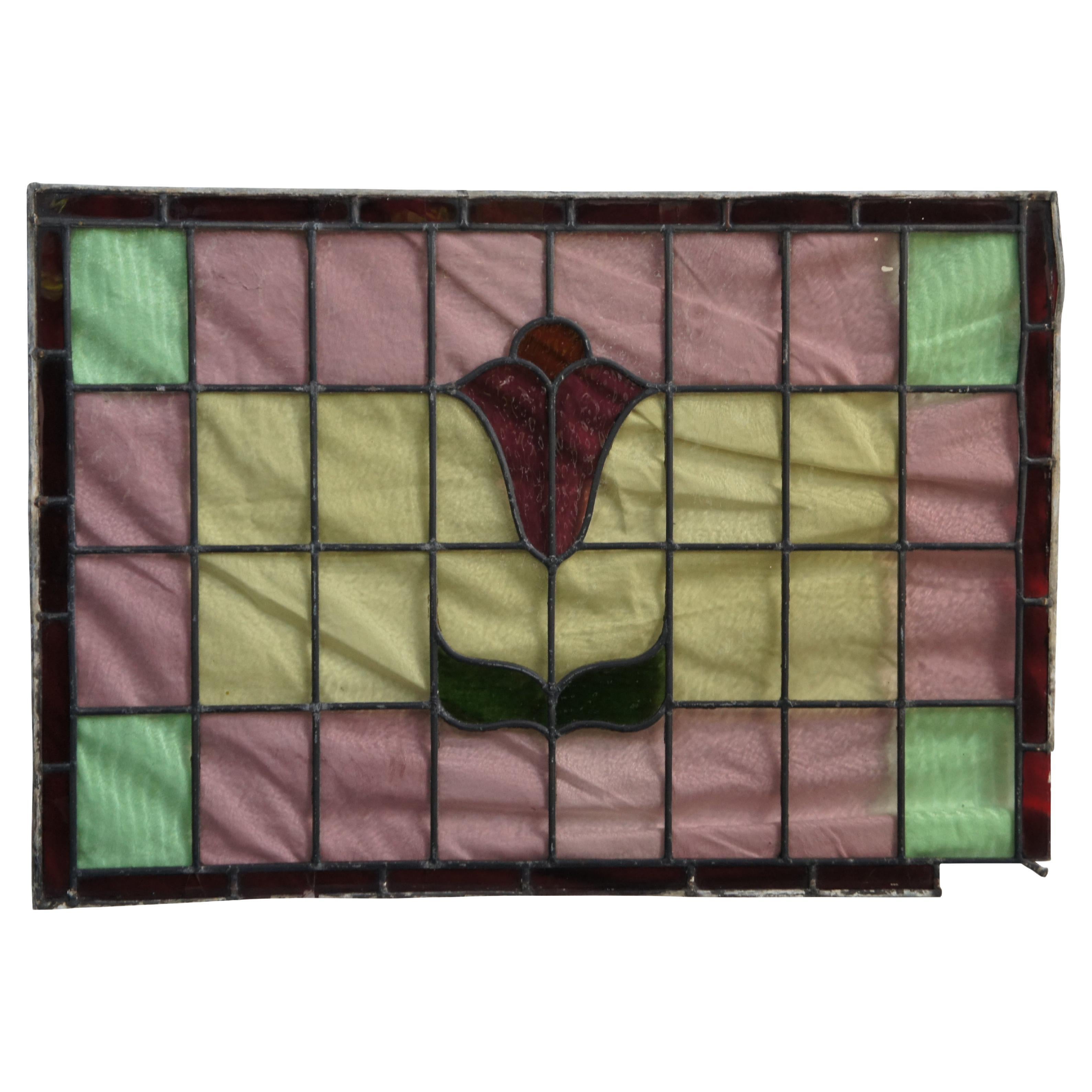 Pannelli di vetro architettonico antico vittoriano floreale a piombo Stained Glass 36"