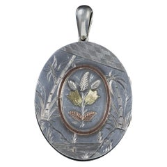 Antique Victorian Floral Locket Sterling Silver 18 Carat Gold, circa 1880