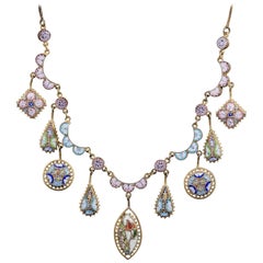 Antique Victorian Floral Micro Mosaic Necklace, circa 1900 Antique Victorian Floral Micro Mosaic Necklace, circa 1900