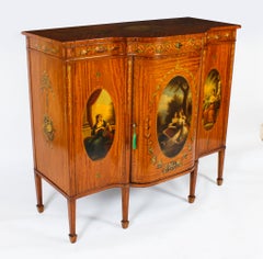 Antique Victorian Floral Painted Satin wood Cabinet Sideboard 19th Century