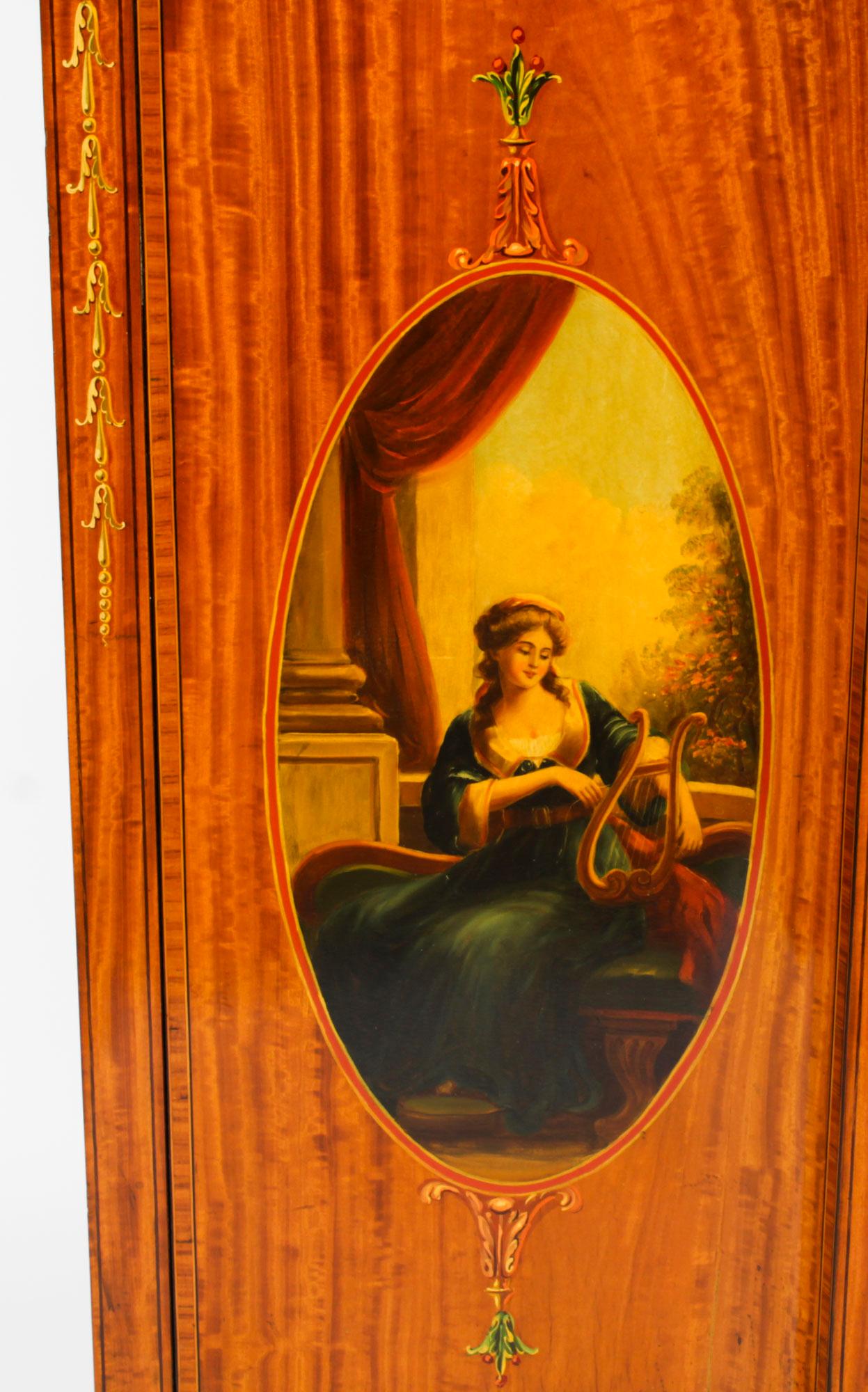 Late 19th Century Antique Victorian Floral Painted Satin wood Cabinet Sideboard 19th Century For Sale