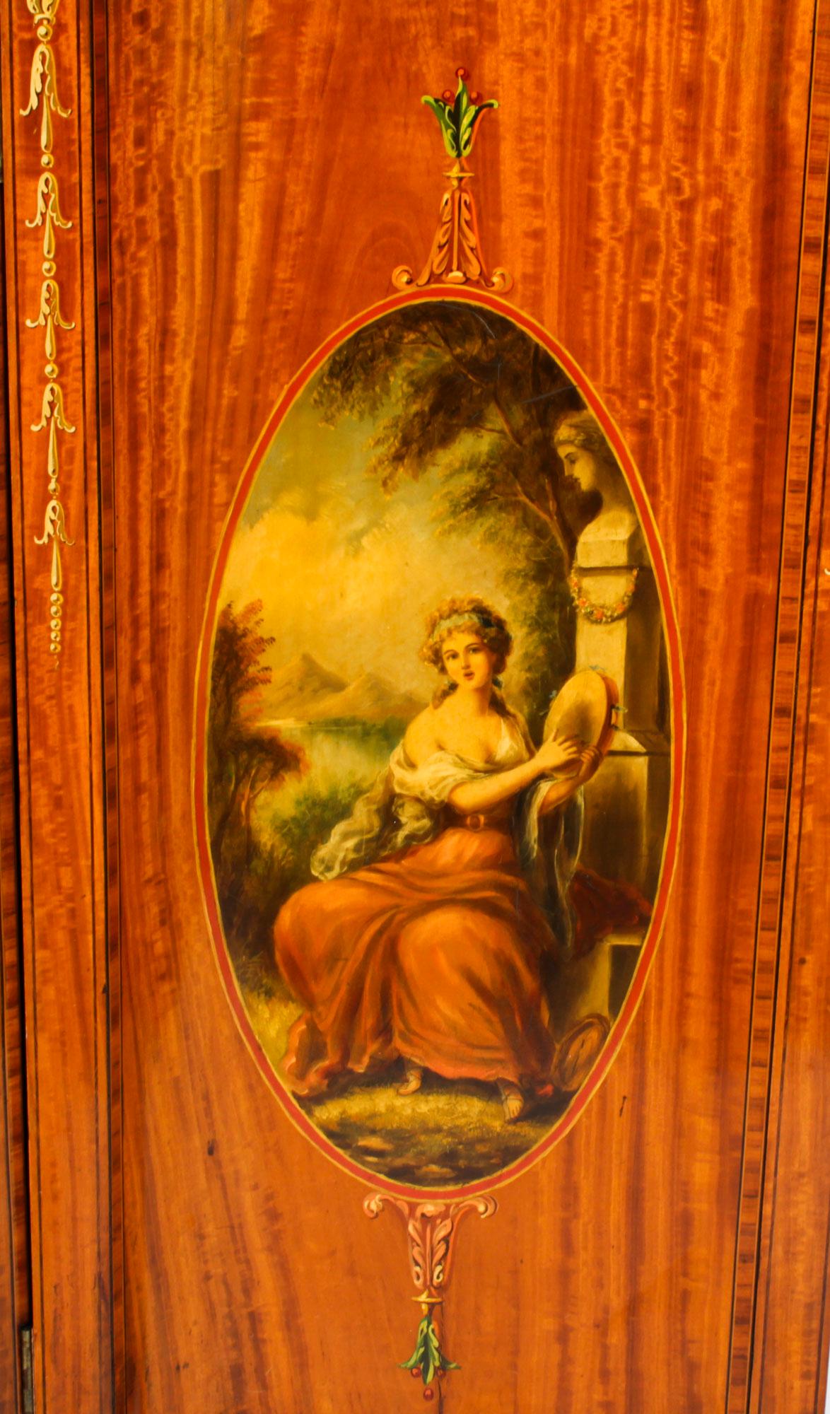 Antique Victorian Floral Painted Satin wood Cabinet Sideboard 19th Century For Sale 2