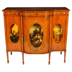 Buffet d'armoire victorien ancien en bois de satin peint à motifs floraux 19ème siècle