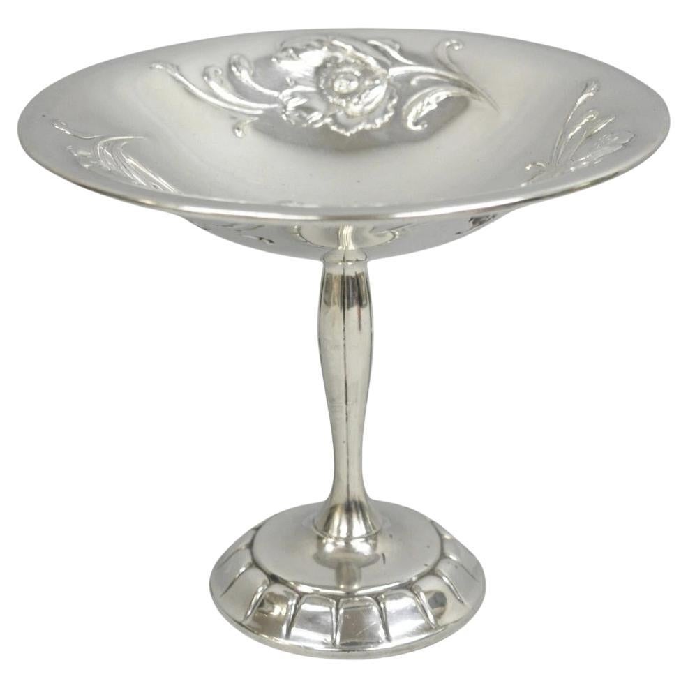 Antique Victorian Floral Repousse WMA Rogers Silver Plated Footed Compote Dish