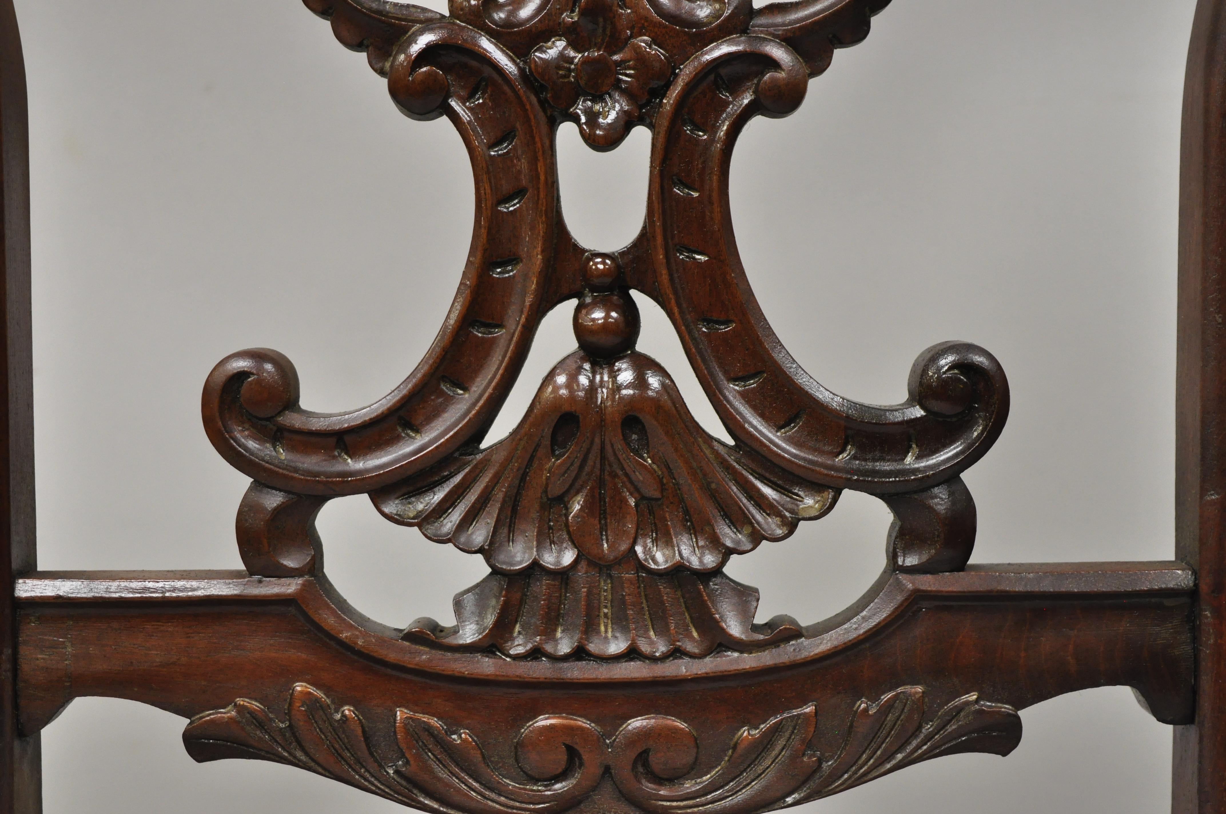 Antique Victorian Floral Scrollwork Carved Mahogany Parlor Accent Slipper Chair For Sale 4