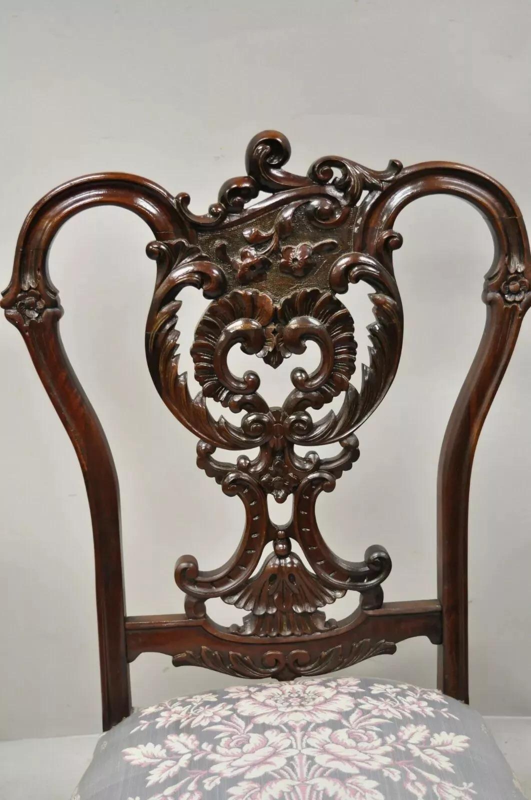 Antike viktorianische Floral Scrollwork geschnitzt Mahagoni Wohnzimmer Akzent Slipper Stuhl (Viktorianisch) im Angebot