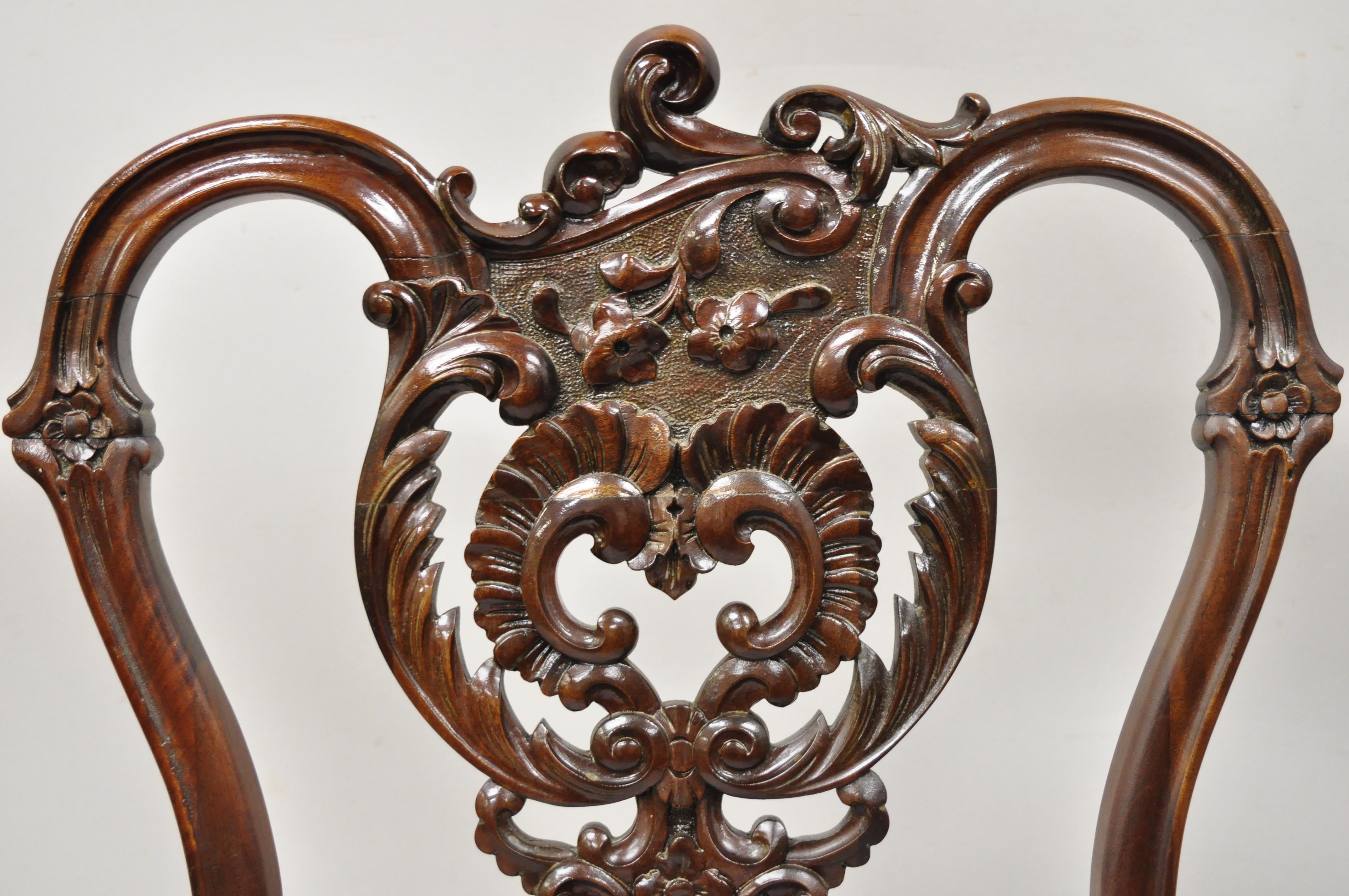 North American Antique Victorian Floral Scrollwork Carved Mahogany Parlor Accent Slipper Chair For Sale