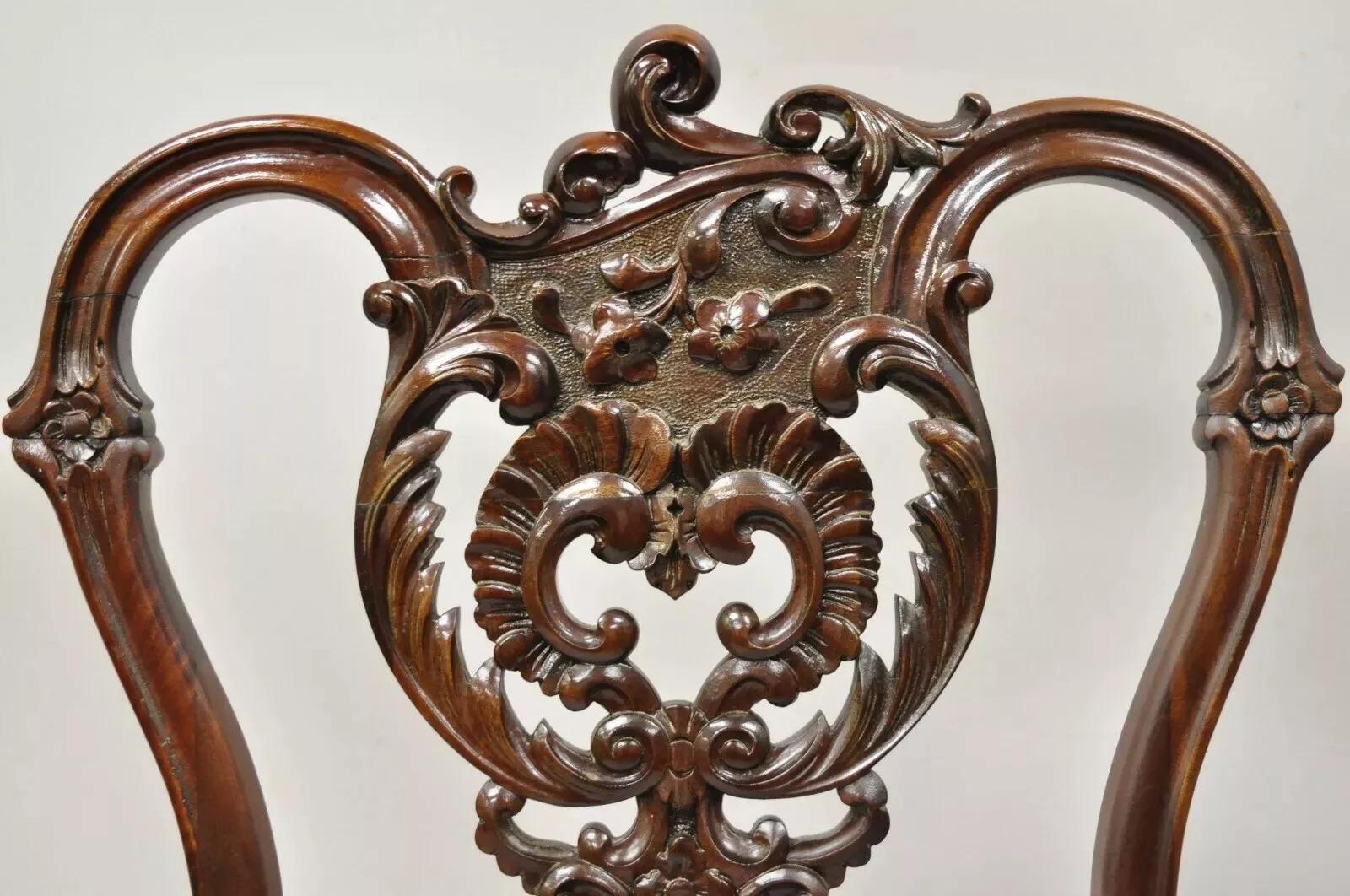 Antike viktorianische Floral Scrollwork geschnitzt Mahagoni Wohnzimmer Akzent Slipper Stuhl (Unbekannt) im Angebot