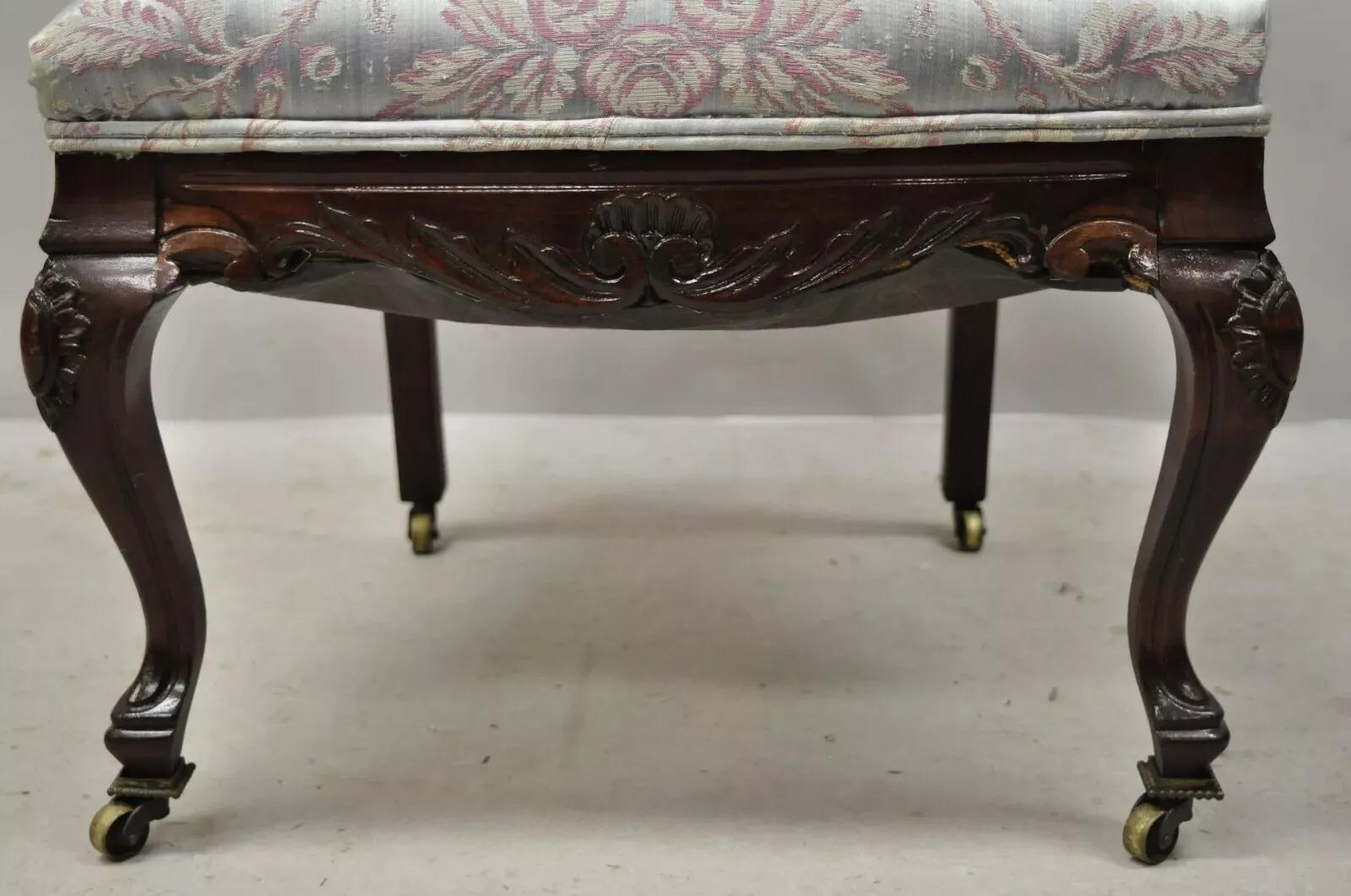 Antike viktorianische Floral Scrollwork geschnitzt Mahagoni Wohnzimmer Akzent Slipper Stuhl im Angebot 1