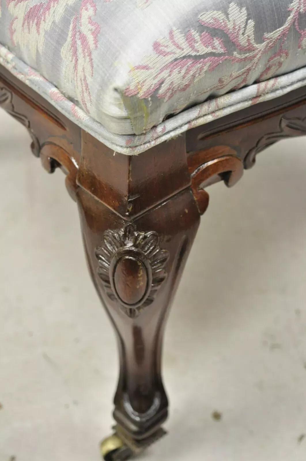 Antike viktorianische Floral Scrollwork geschnitzt Mahagoni Wohnzimmer Akzent Slipper Stuhl im Angebot 2