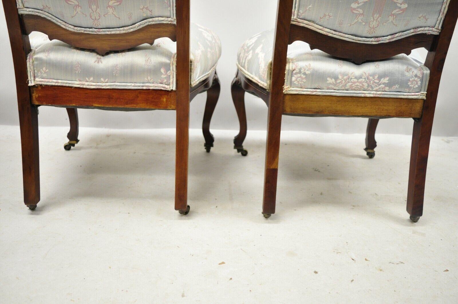Antique Victorian Floral Scrollwork Carved Mahogany Parlor Side Chairs, a Pair 2