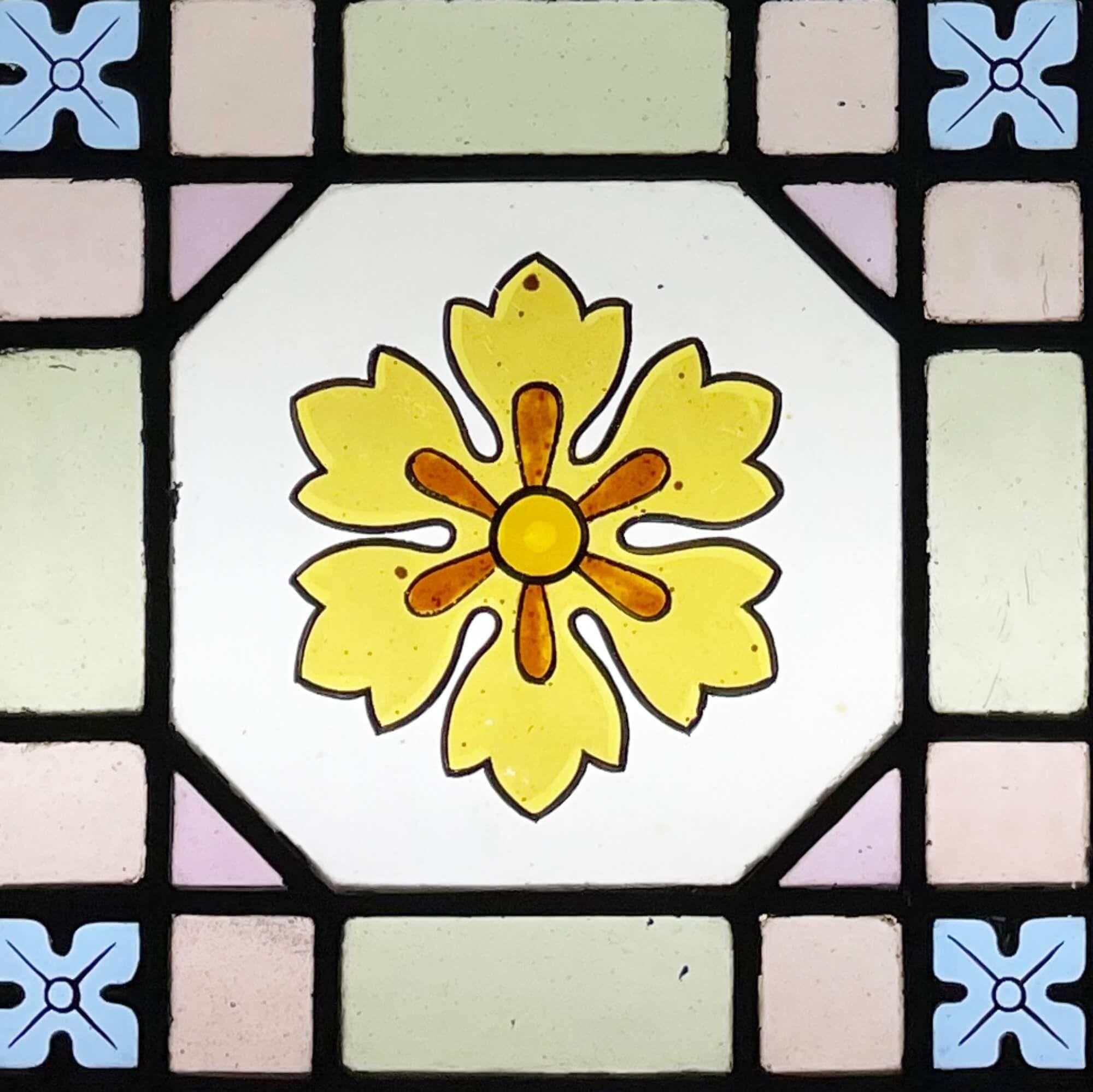 19th Century Antique Victorian Floral Stained Glass Window