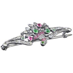Antique Victorian Floral Suffragette Paste Brooch Silver, circa 1900