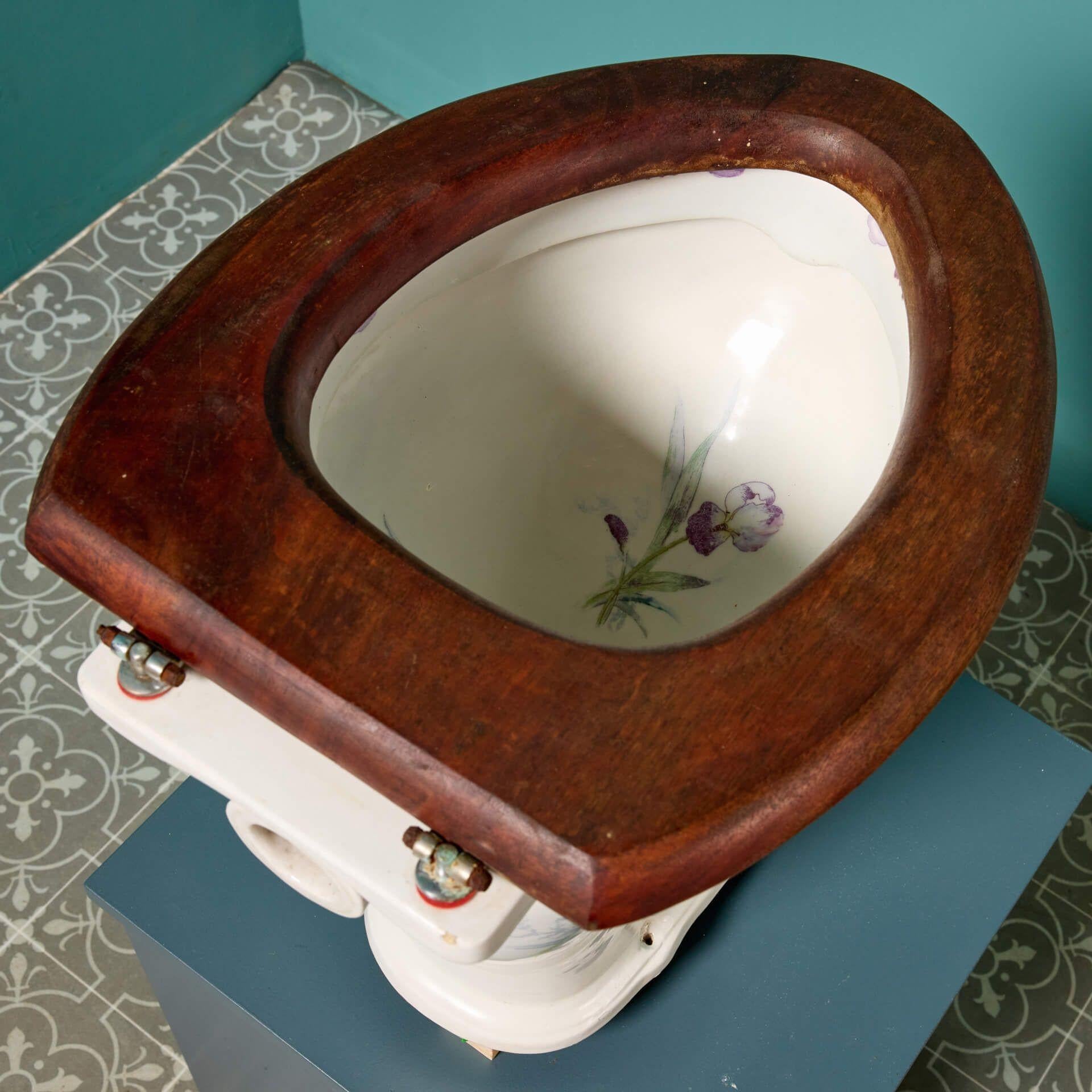 Porcelain Antique Victorian Floral Toilet For Sale
