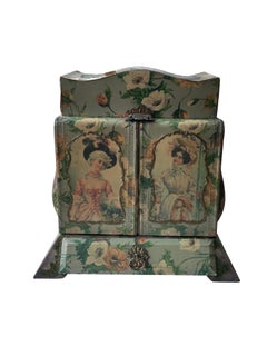 Antique Victorian Floral Vanity Box with Celluloid Dressing Set, circa 1900