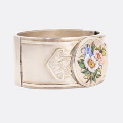 Antique Victorian Flower Bunch Silver Cuff Bangle
