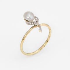 Antique Victorian Flower Conversion Ring Diamond Pearl 10 Karat Gold Jewelry