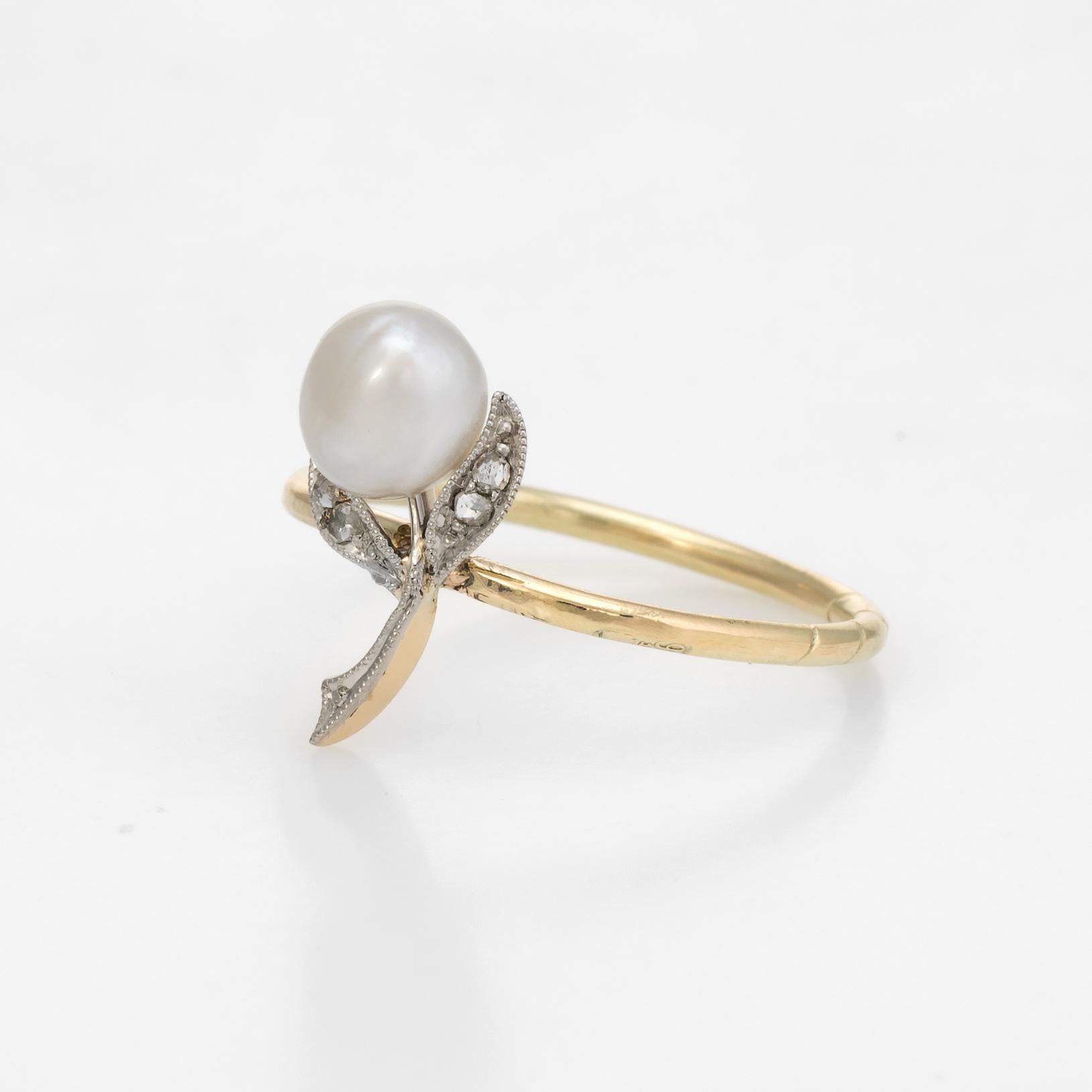 Antique Victorian Flower Conversion Ring Diamond Pearl 10 Karat Gold Jewelry In Excellent Condition In Torrance, CA