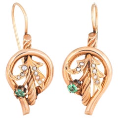 Boucles d'oreilles fleurs anciennes victoriennes vintage en or 10 carats avec perles de rocaille (succession)