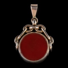Antique Victorian Fob Pendant Carnelian Bloodstone 9 Carat Rose Gold Dated 1879