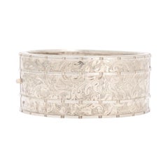 Antique Victorian Foilate Chased Silver Cuff Bangle