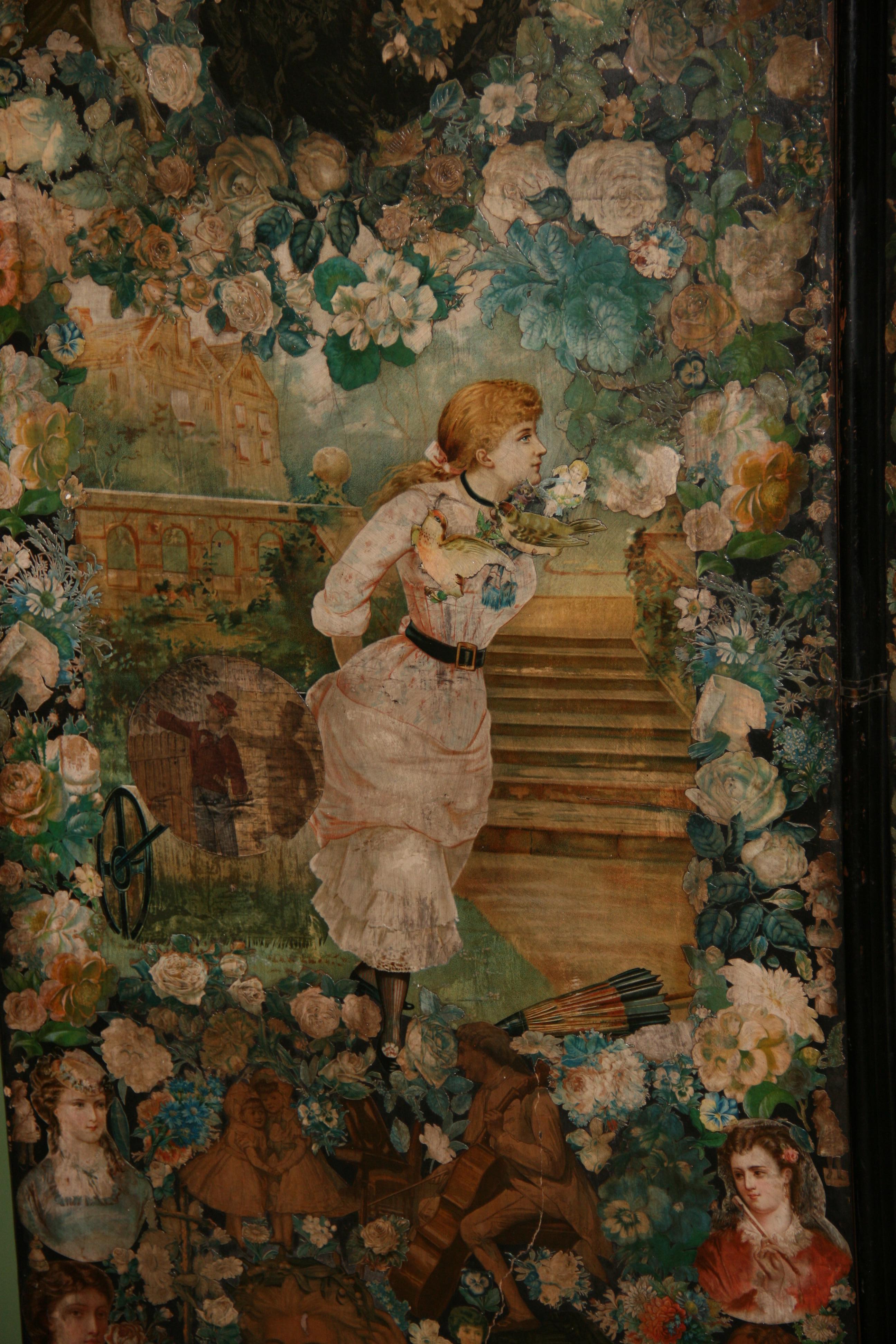 Antique Victorian Folding Decoupage Screen /Roomdivider For Sale 5