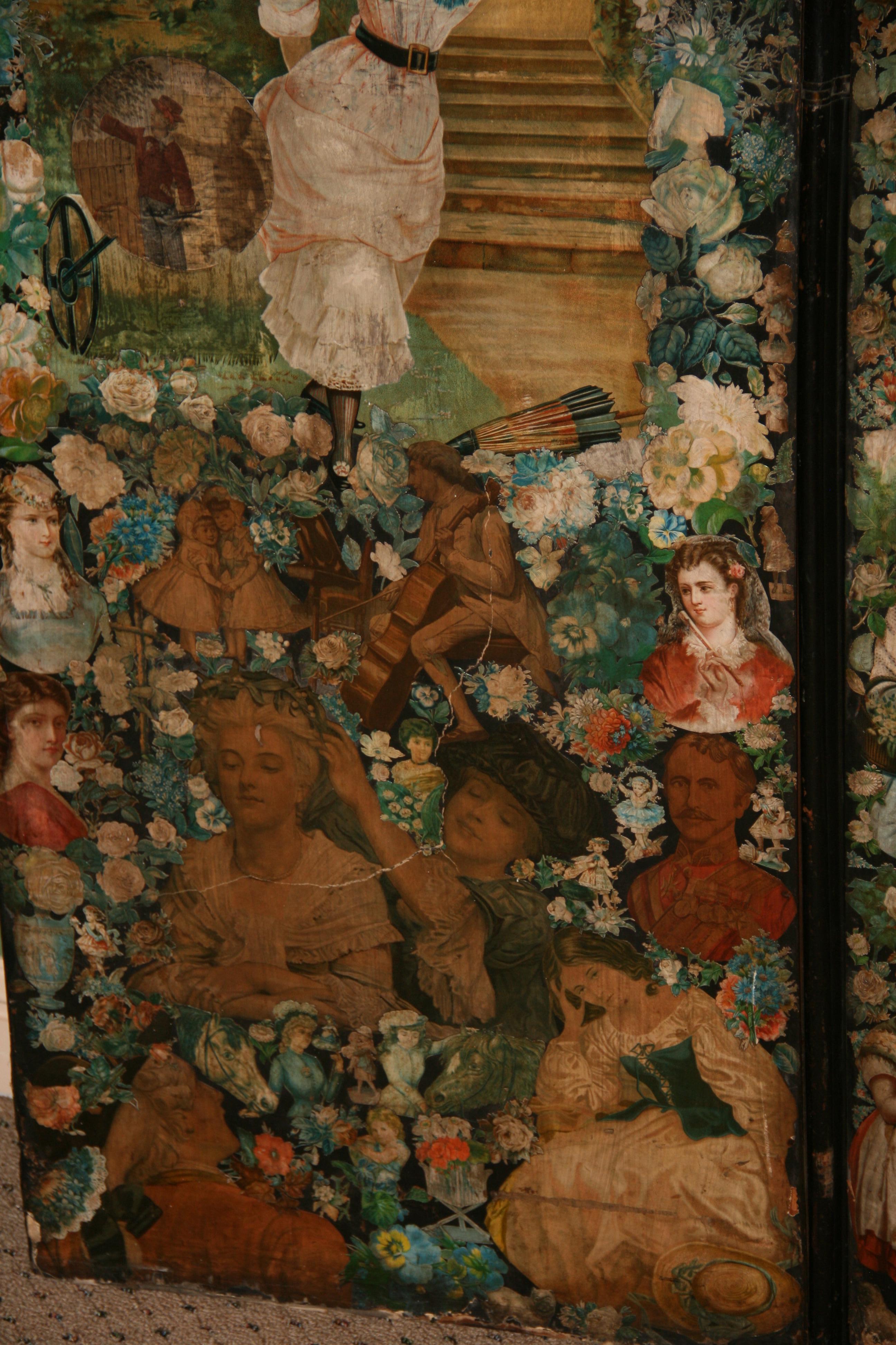 Antique Victorian Folding Decoupage Screen /Roomdivider For Sale 6