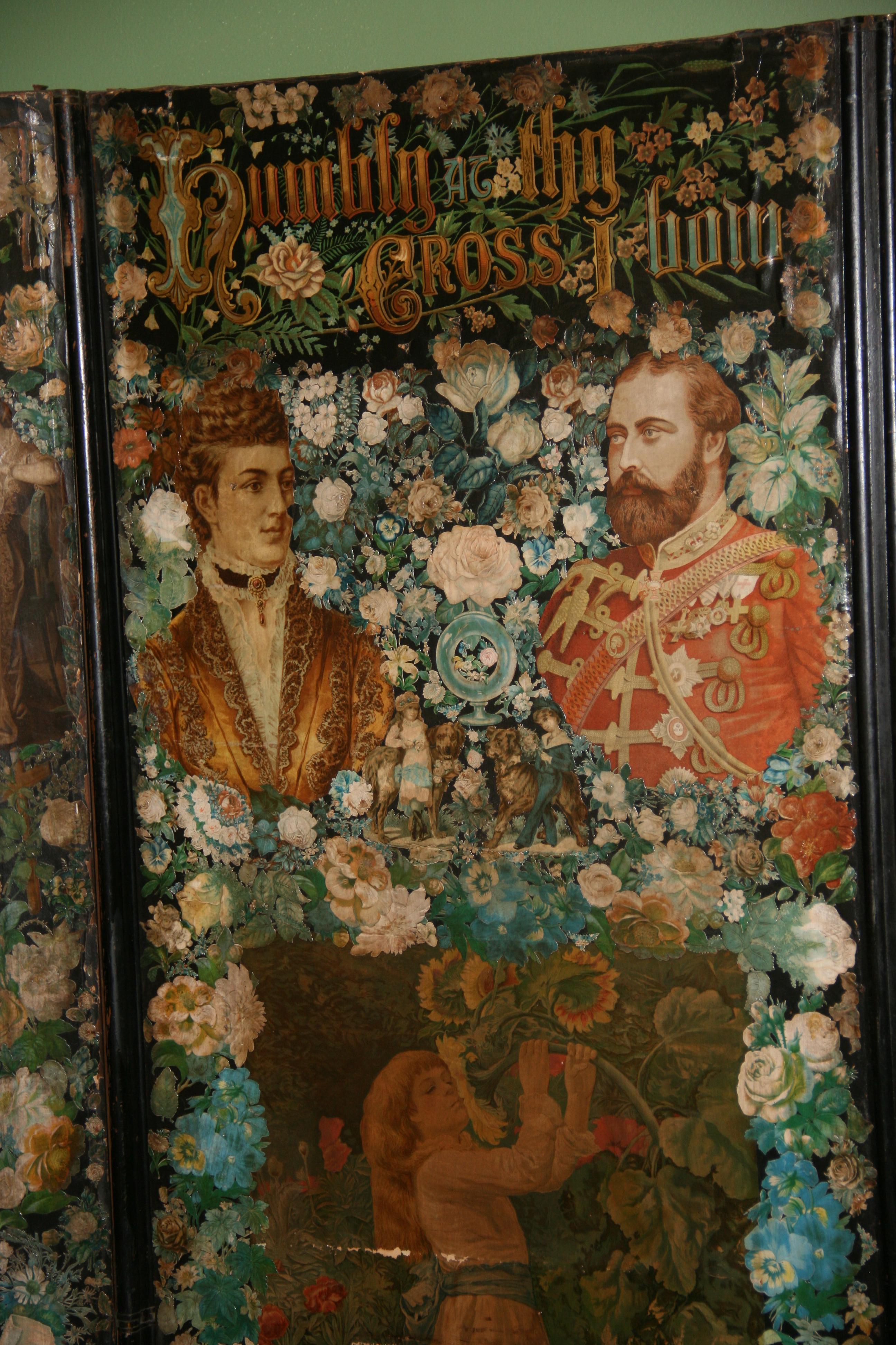Antique Victorian Folding Decoupage Screen /Roomdivider For Sale 7