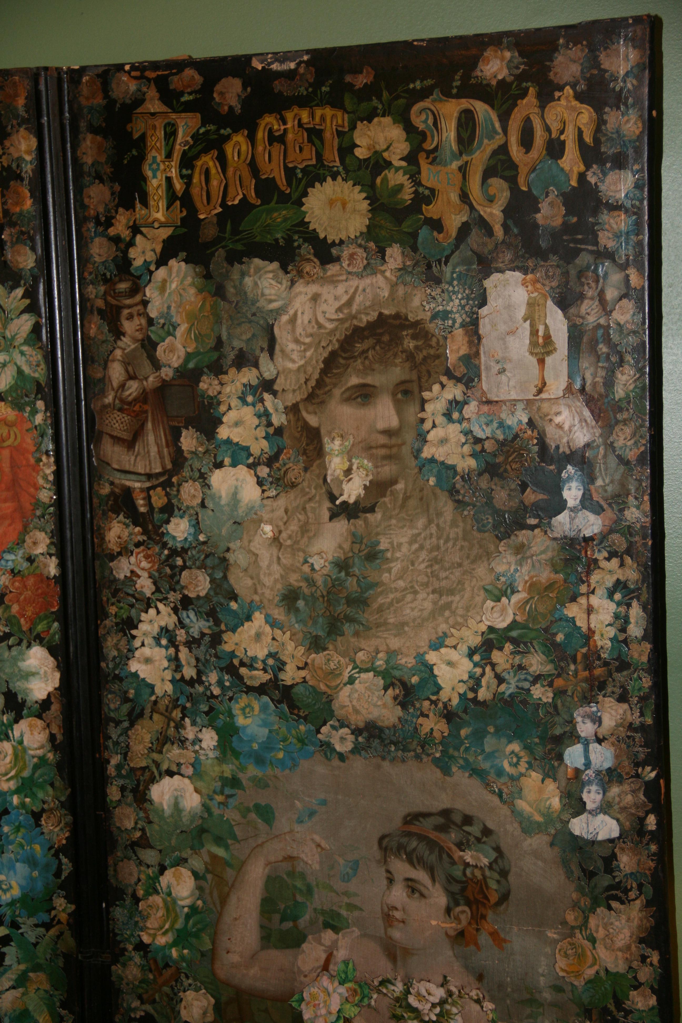 Antique Victorian Folding Decoupage Screen /Roomdivider For Sale 10