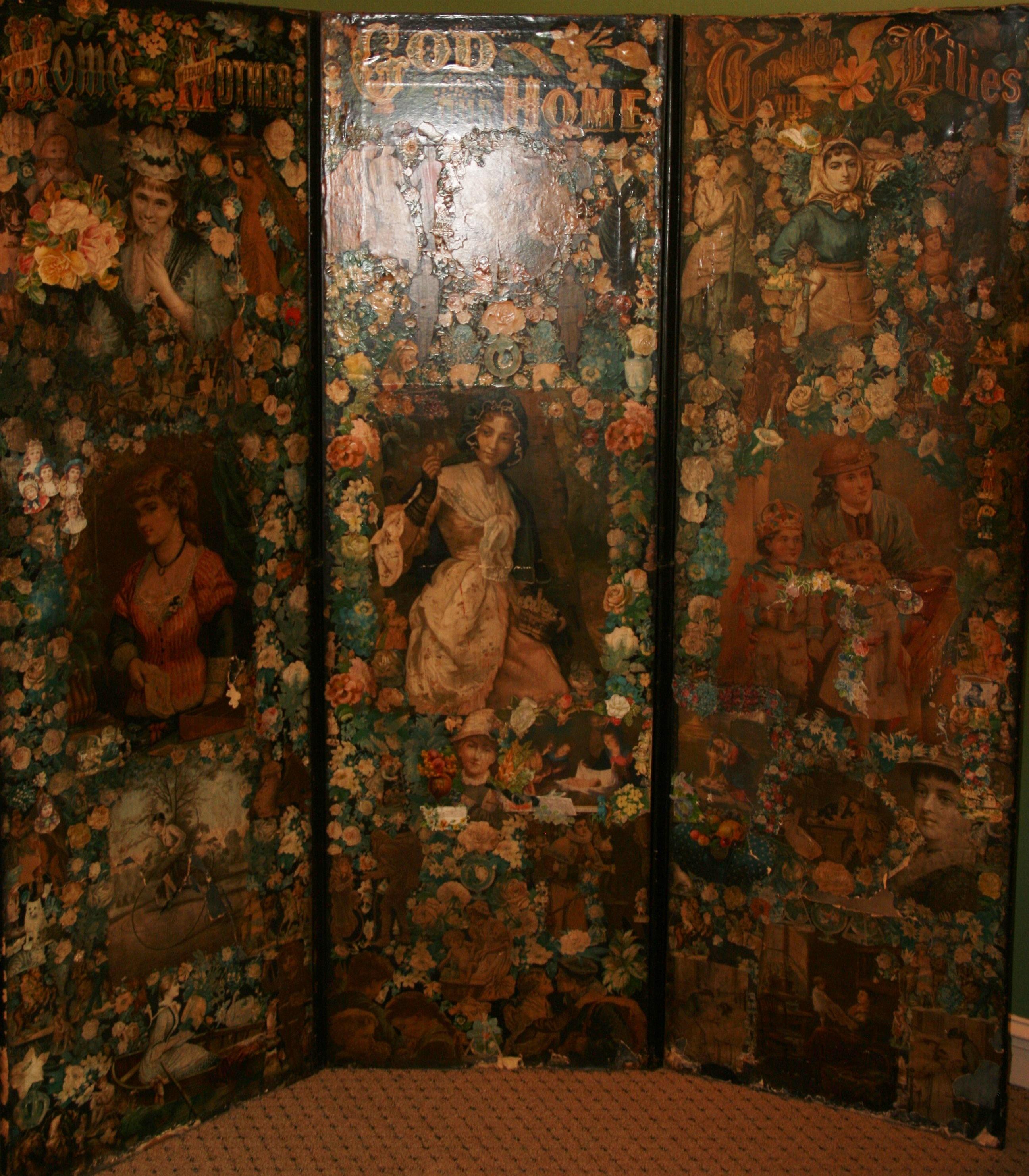 Antique Victorian Folding Decoupage Screen /Roomdivider For Sale 15