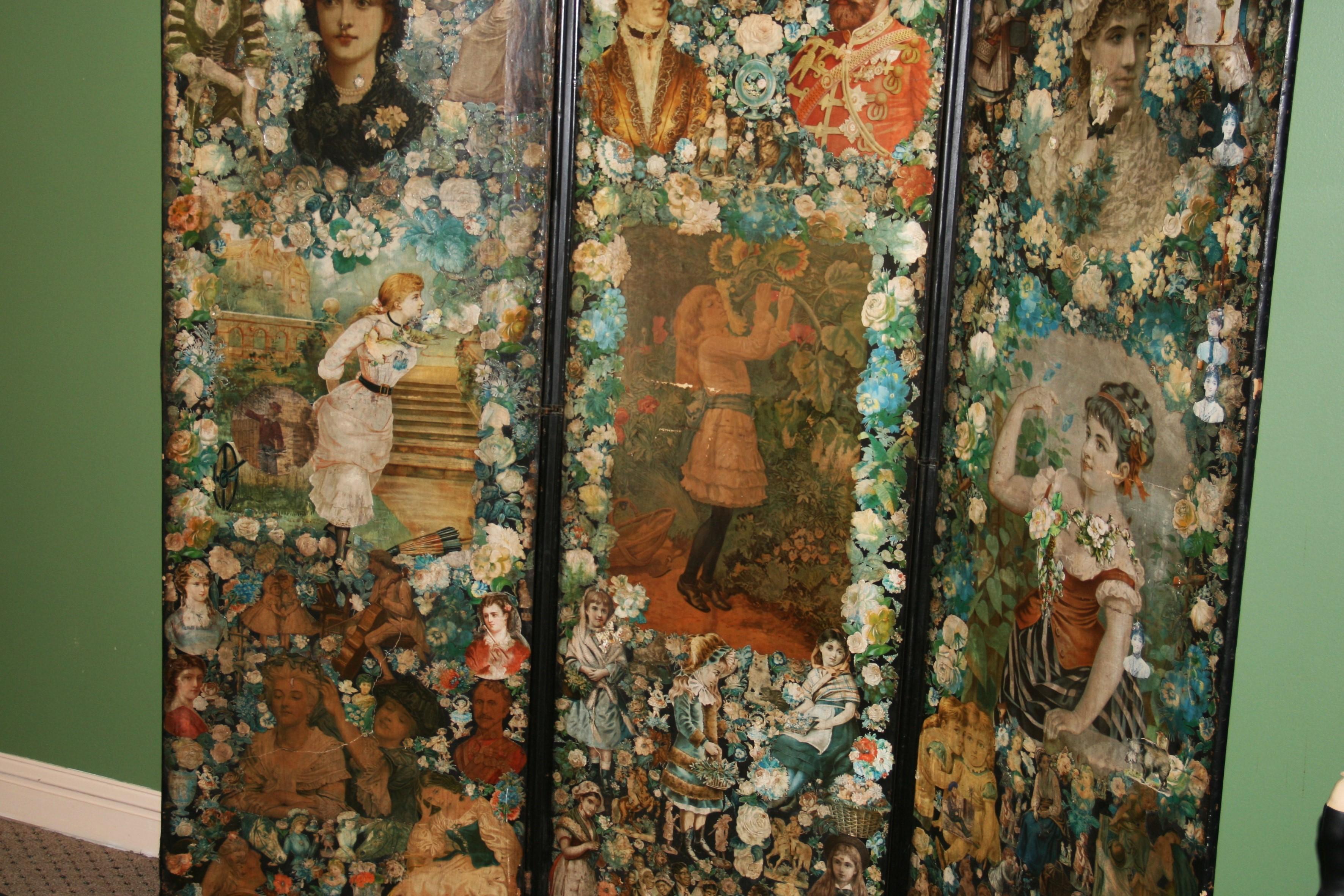 Antique Victorian Folding Decoupage Screen /Roomdivider For Sale 2