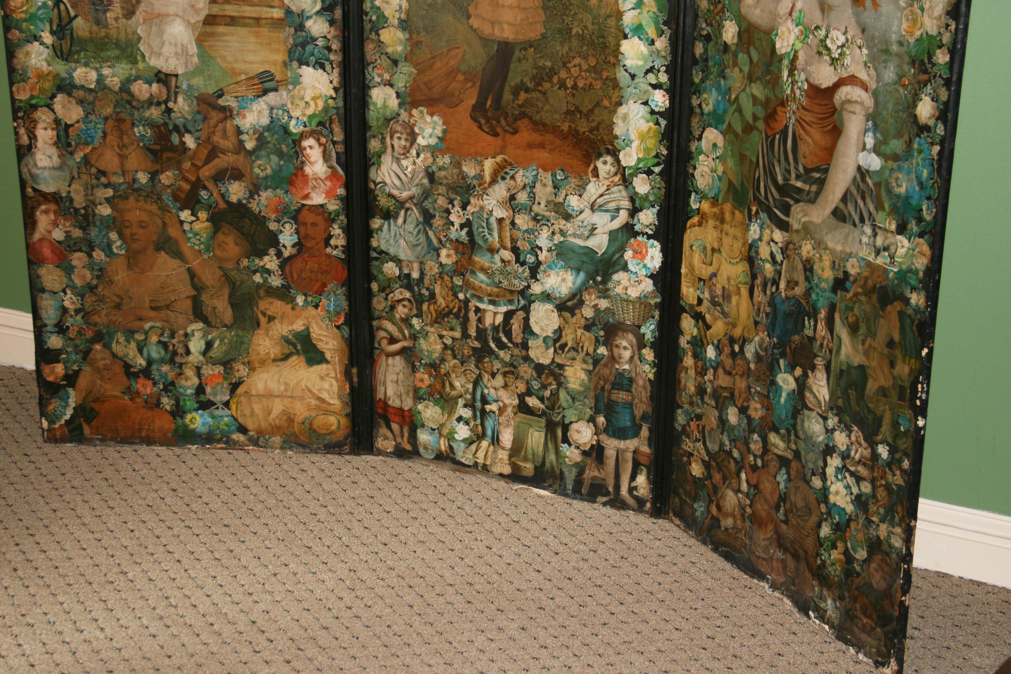 Antique Victorian Folding Decoupage Screen /Roomdivider For Sale 4