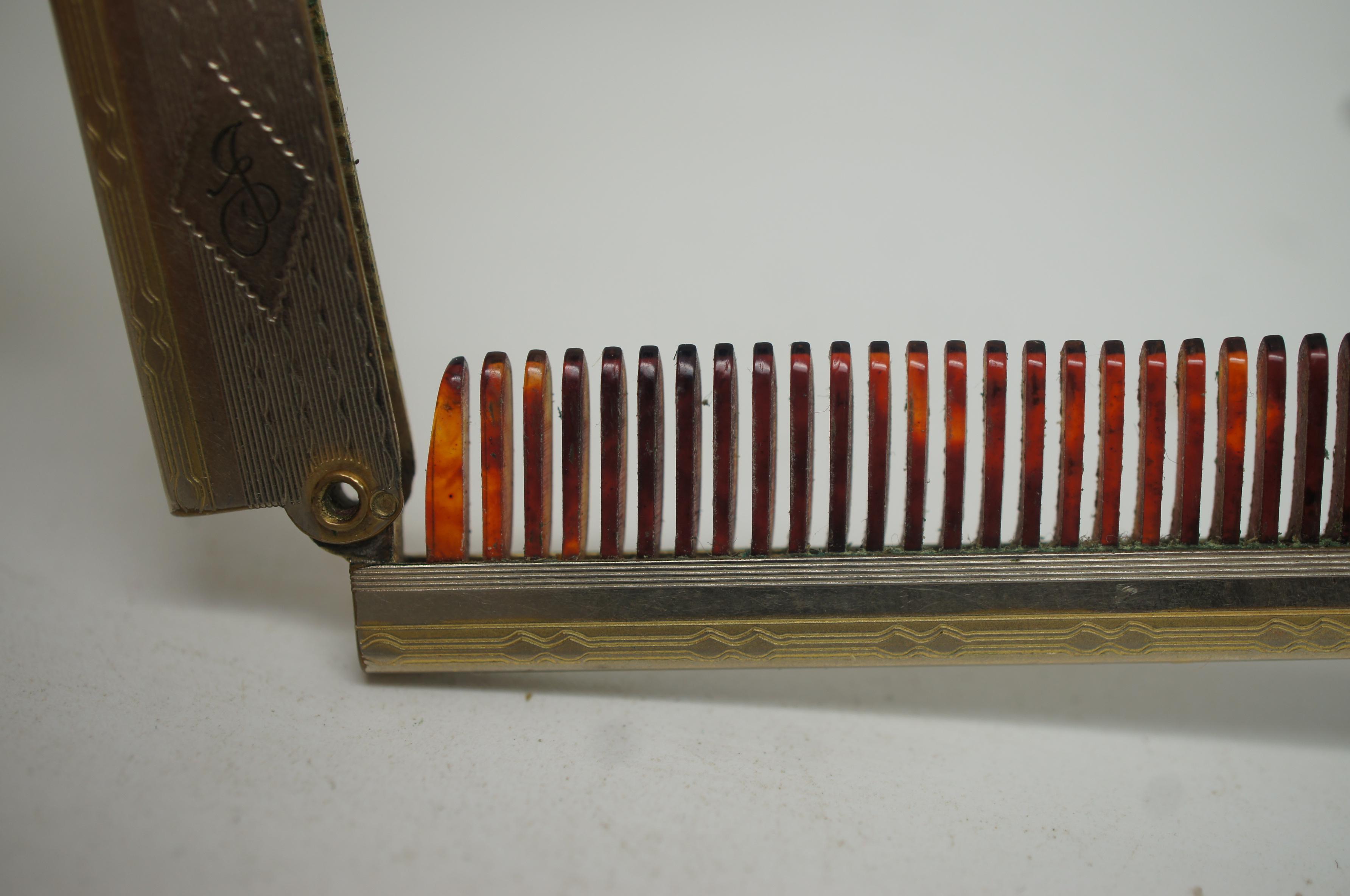 Antique Victorian Folding Mustache Comb Celluloid Teeth 14K Gold Chatelaine In Good Condition In Dayton, OH